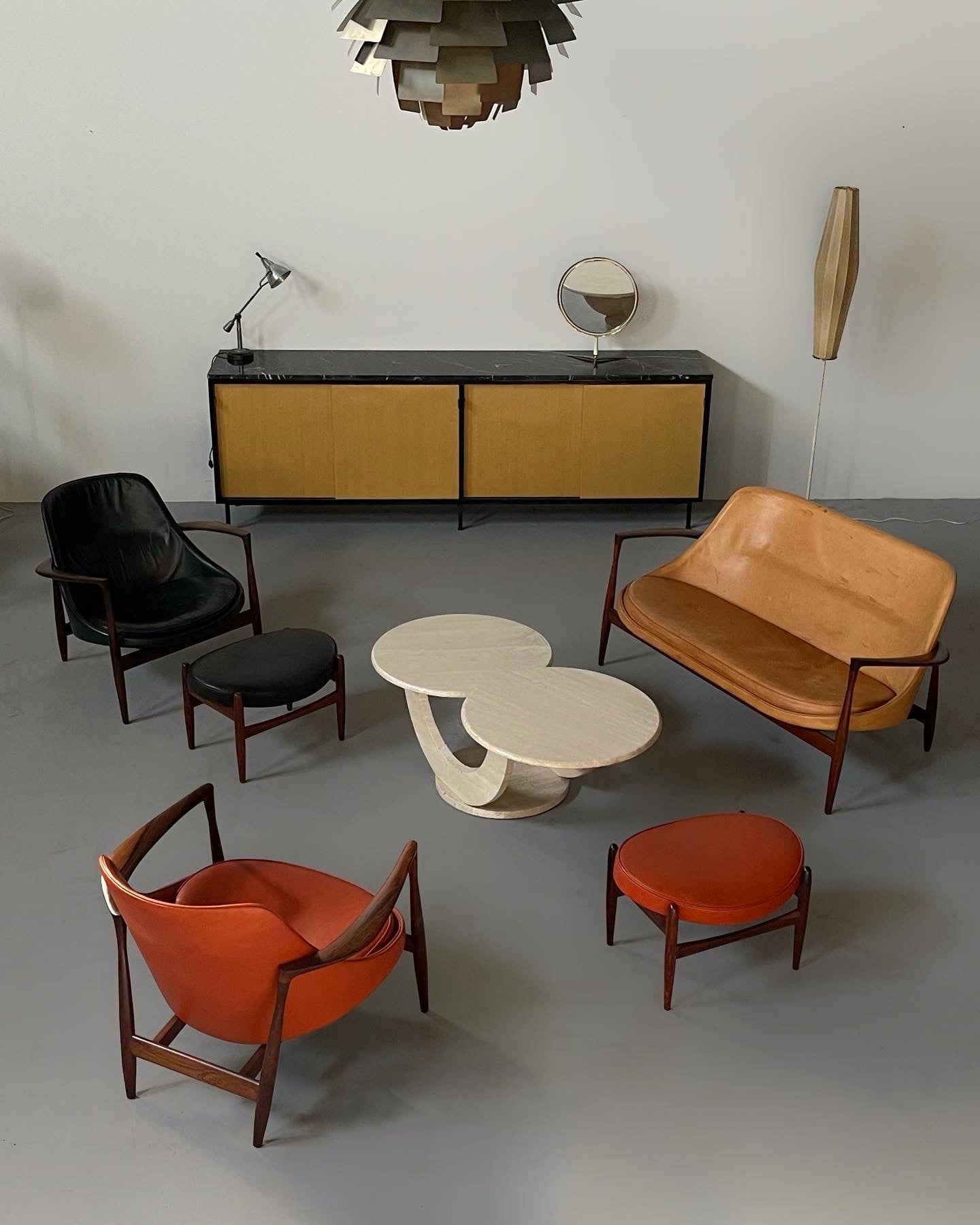 Elizabeth chairs in rosewood with stool by Ib Kofod-Larsen for Christensen & Larsen, Denmark 1956