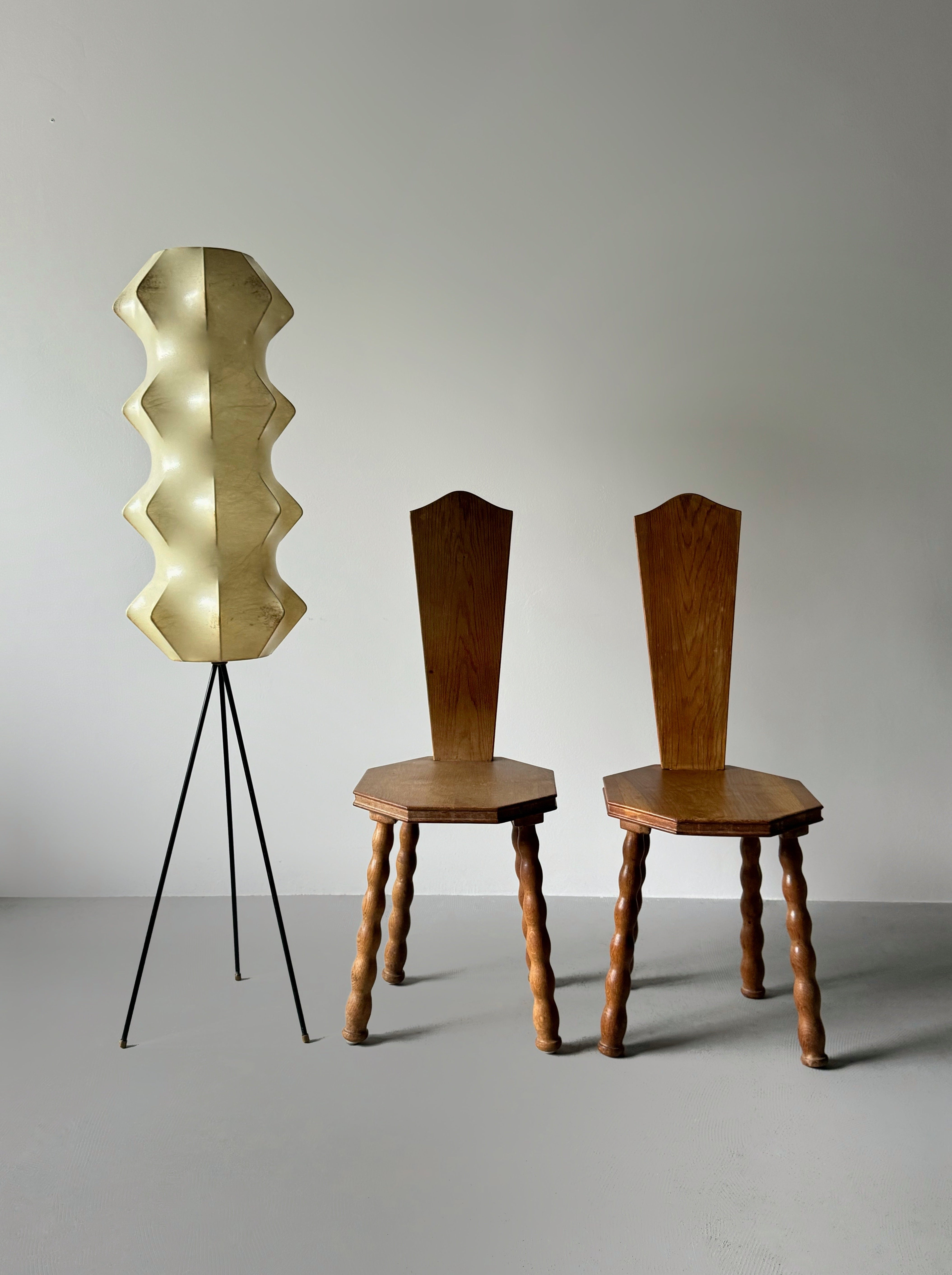 Sculptural Patinated Oak Spinning Chairs, Early 20th Century