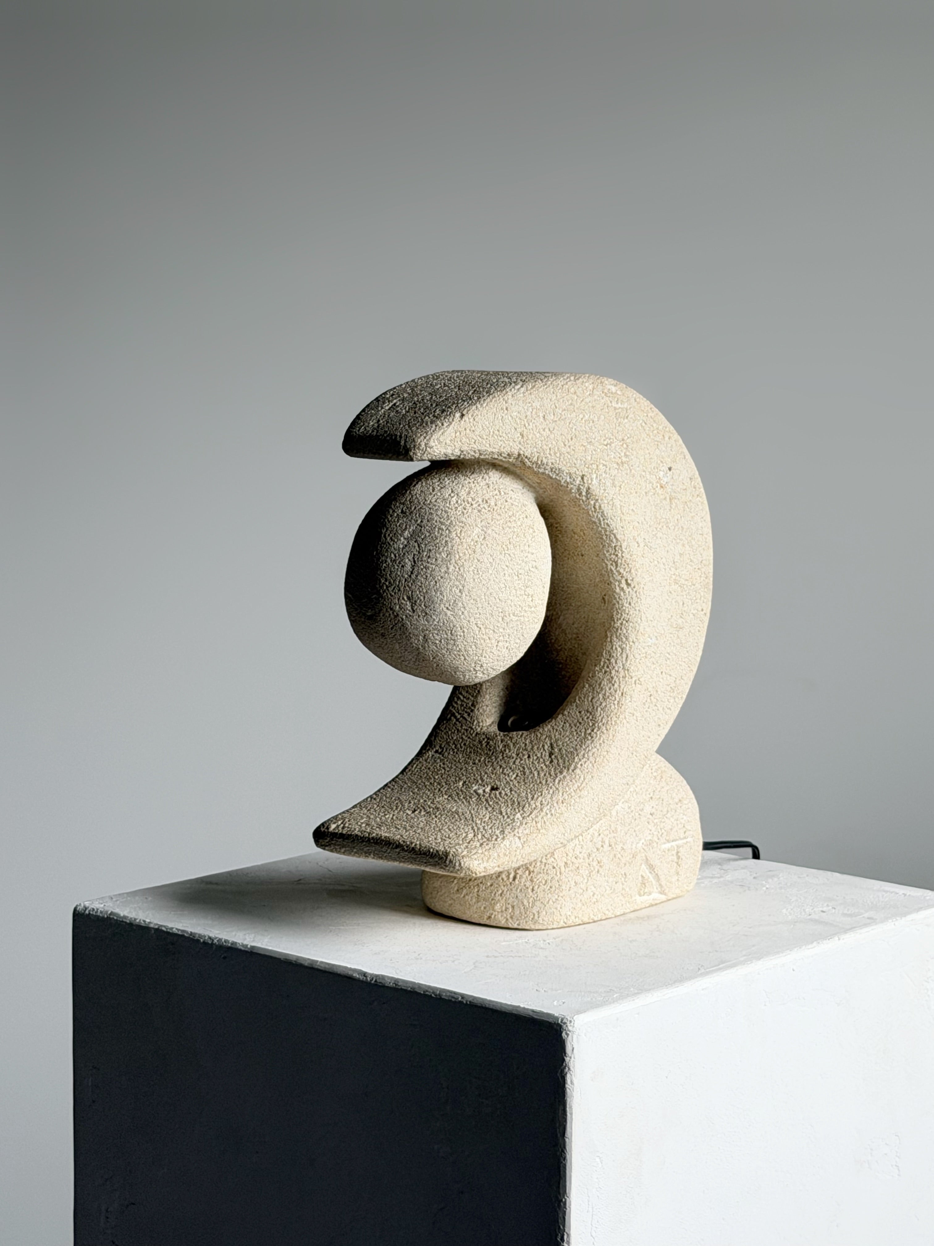 Carved Stone Lamp By Pierre Albert Tormost, 1960s