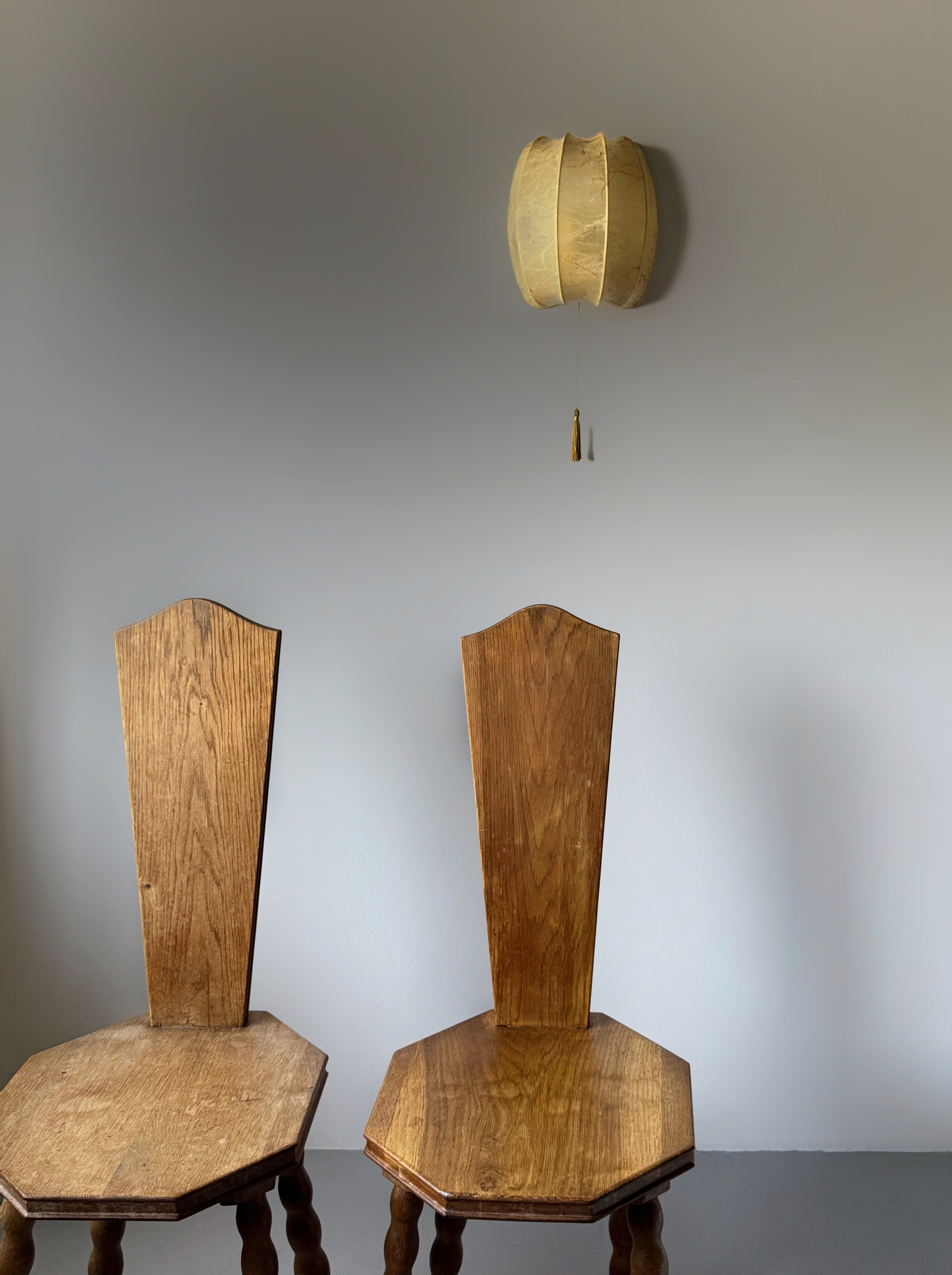 Sculptural Patinated Oak Spinning Chairs, Early 20th Century