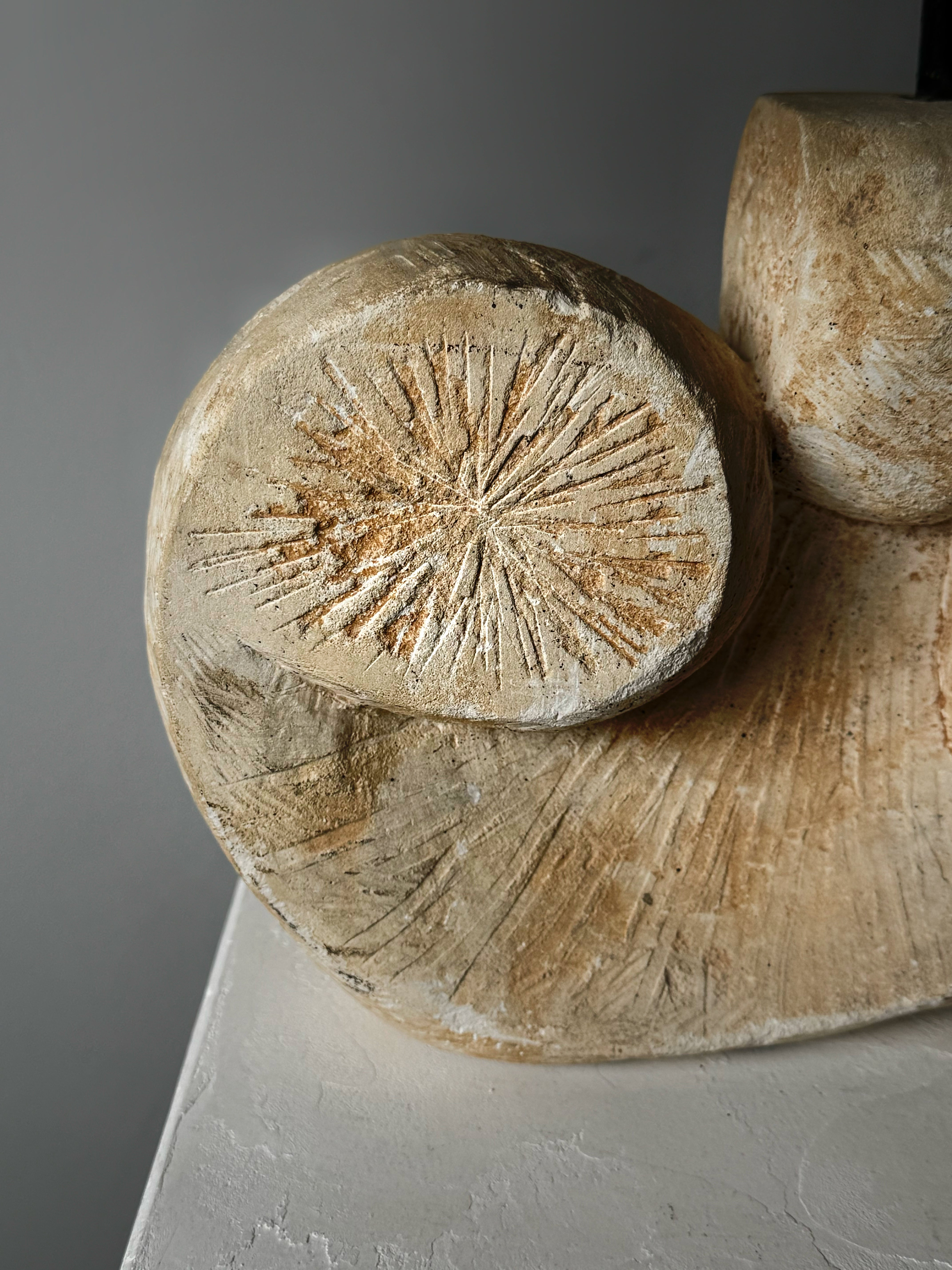 Unique plaster lamp with silk shade, France 1950s