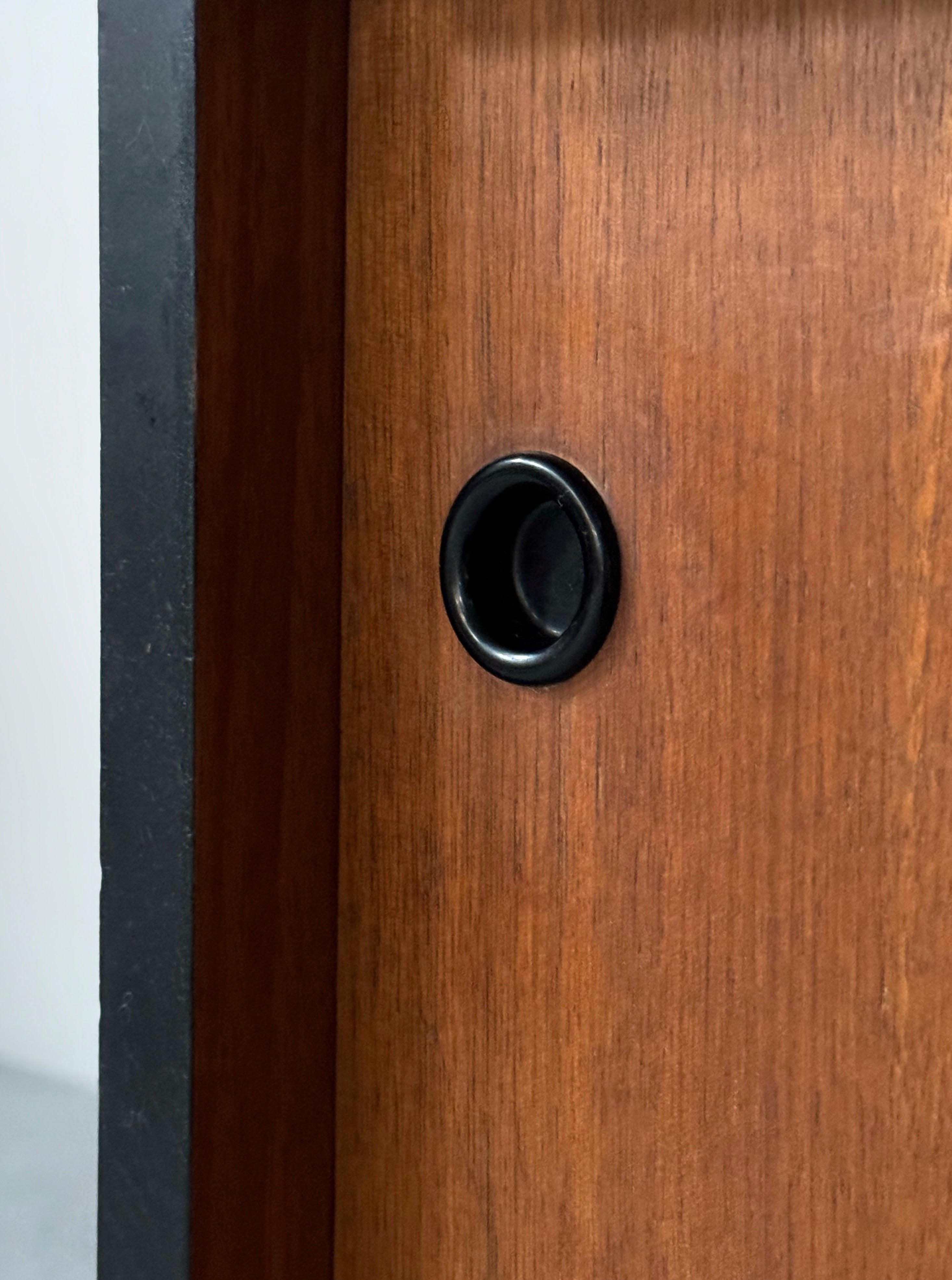 Mid-century French sideboard in teak and black glass top