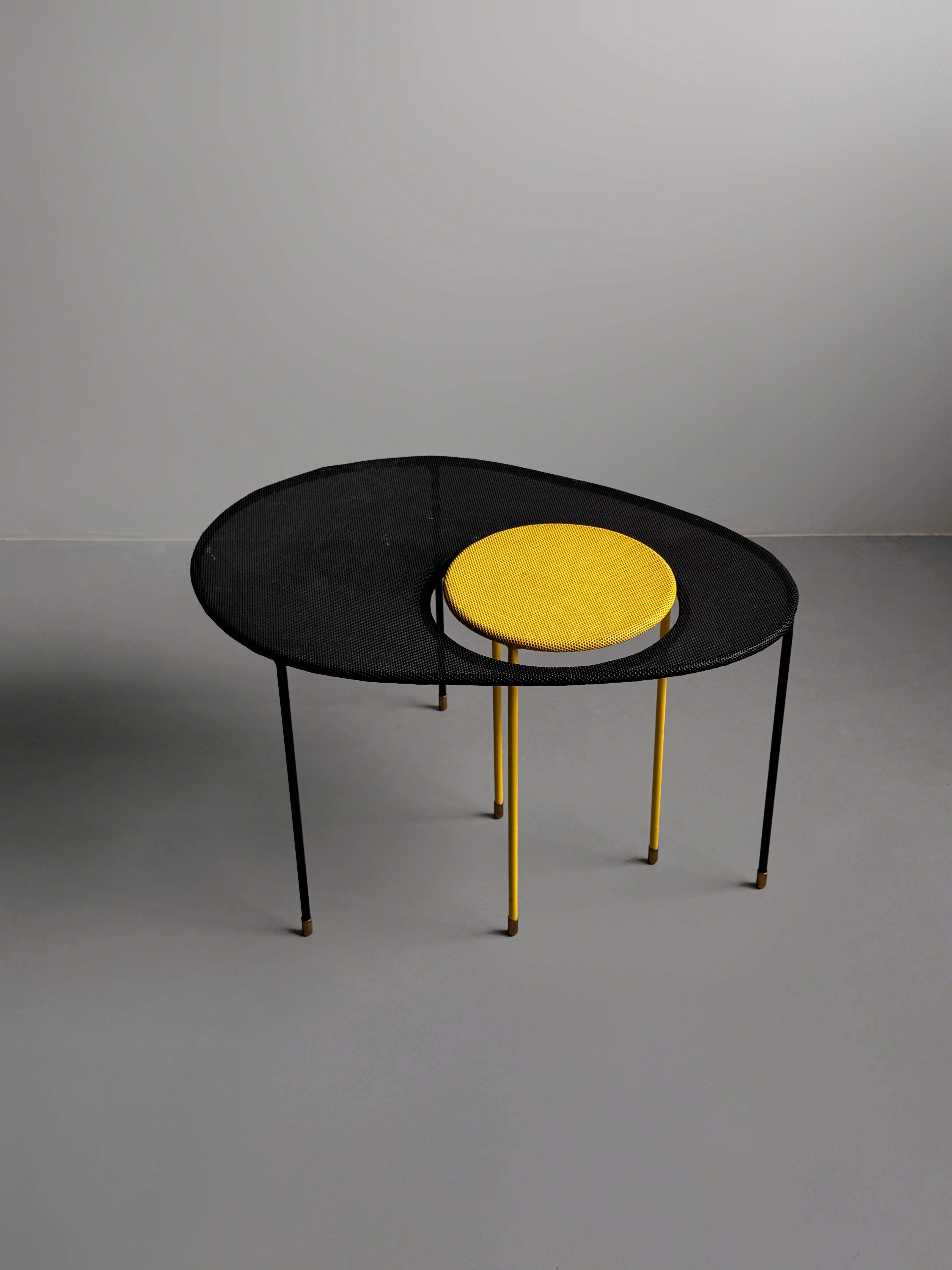 Kangaroo side tables by Mathieu Mategot set of two in black & yellow, for Gubi, 1954