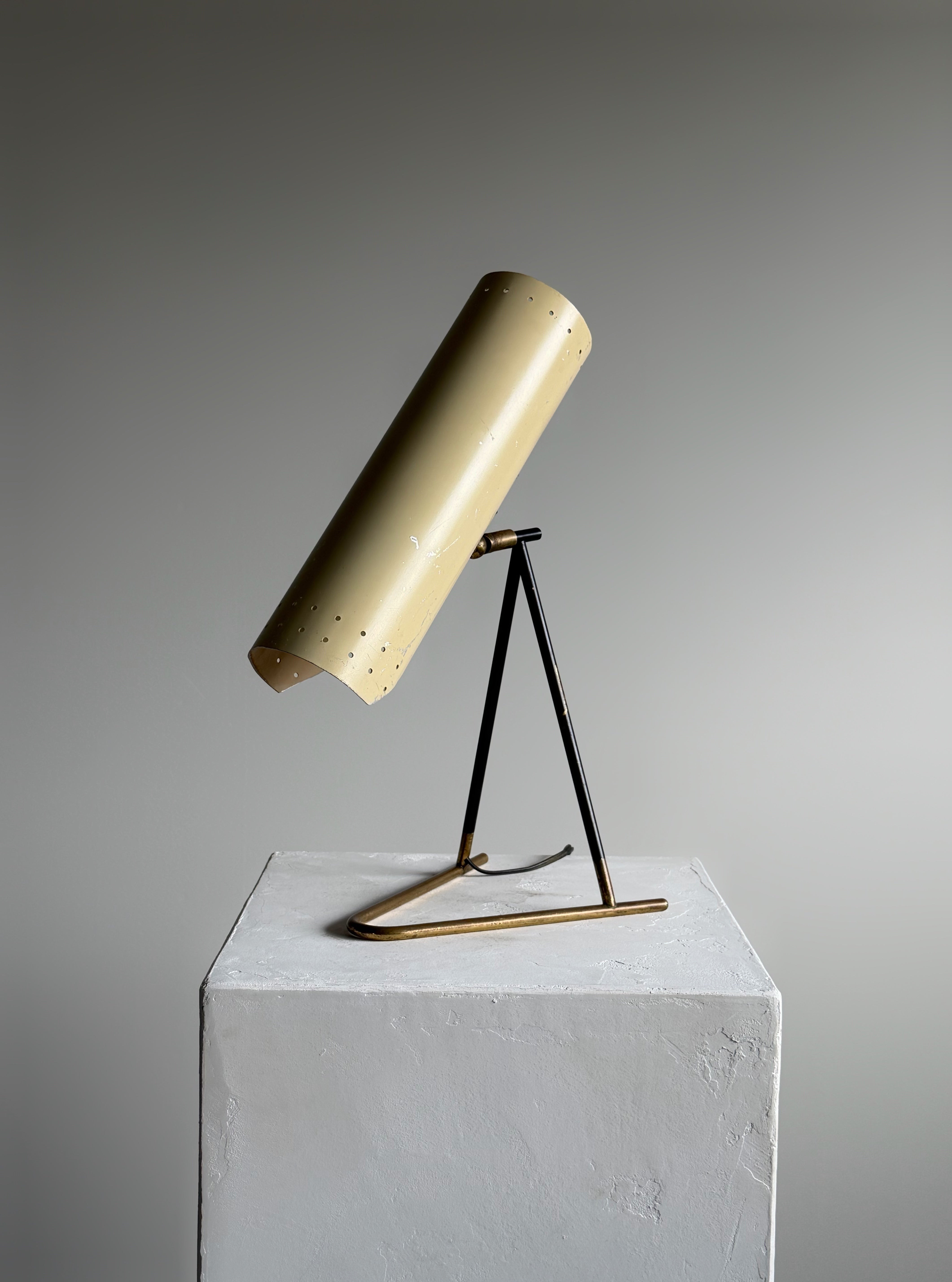 White and Brass Table Lamp 1950s Stilux Italy