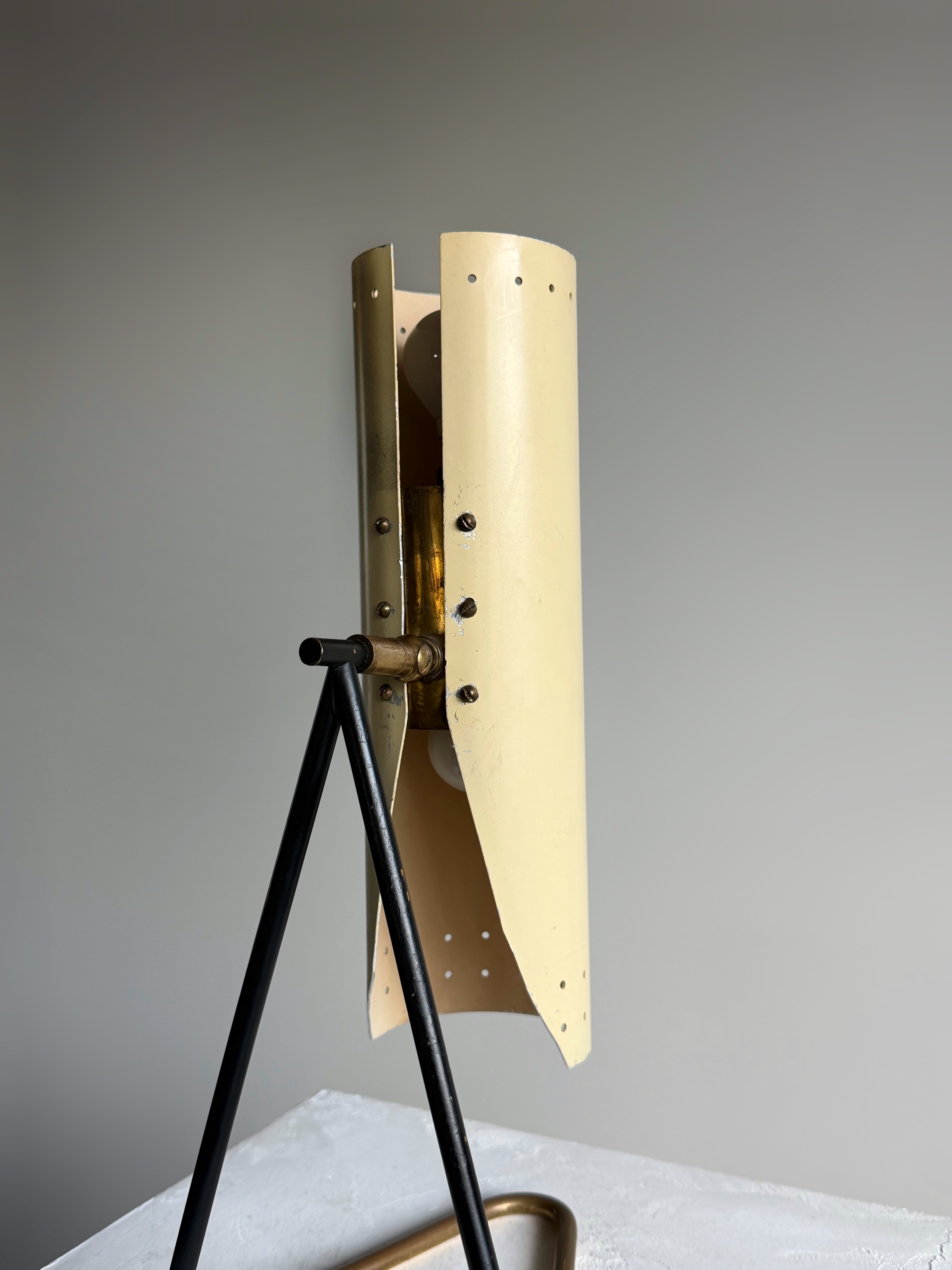 White and Brass Table Lamp 1950s Stilux Italy