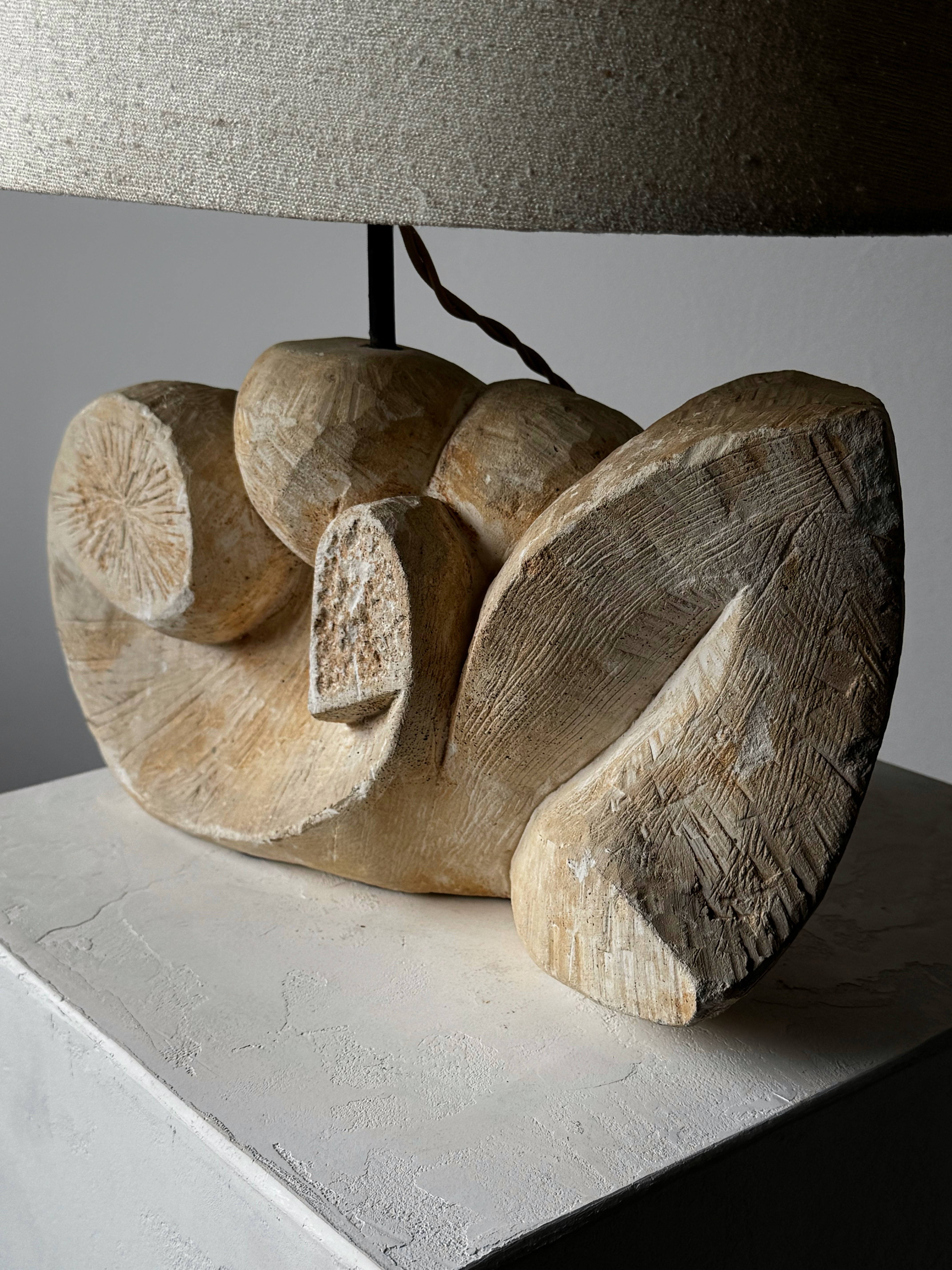 Unique plaster lamp with silk shade, France 1950s