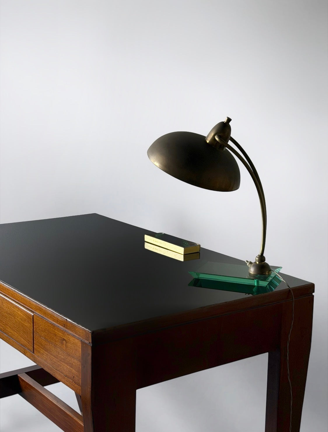 Desk in Walnut and Glass with Brass by Gio Ponti for BNL, Italy 1950s