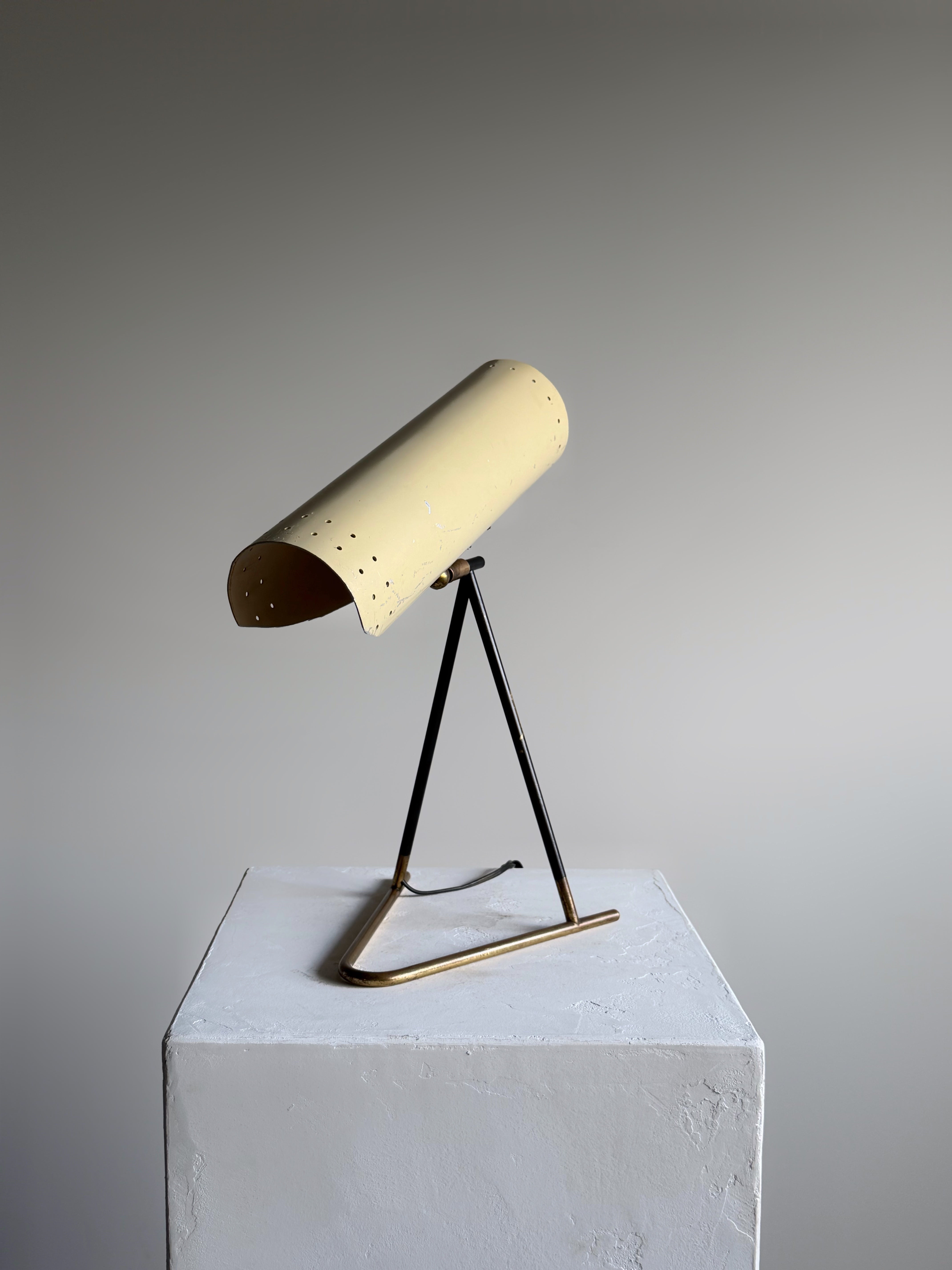 White and Brass Table Lamp 1950s Stilux Italy