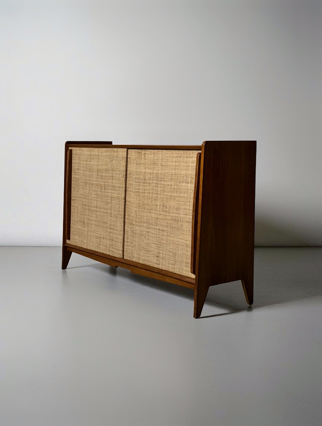 French Oak Cabinet Seagrass Doors 1950s