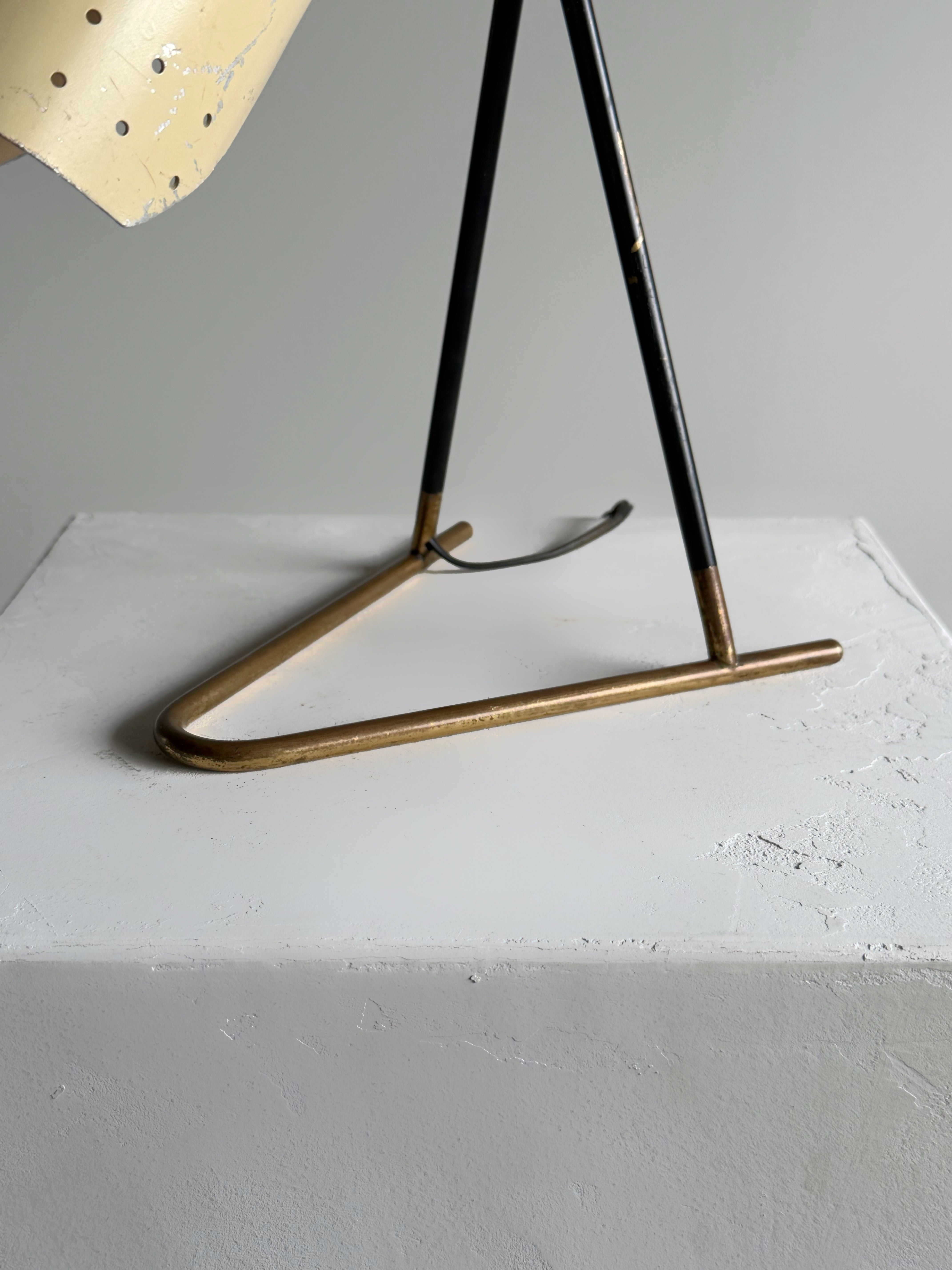 White and Brass Table Lamp 1950s Stilux Italy