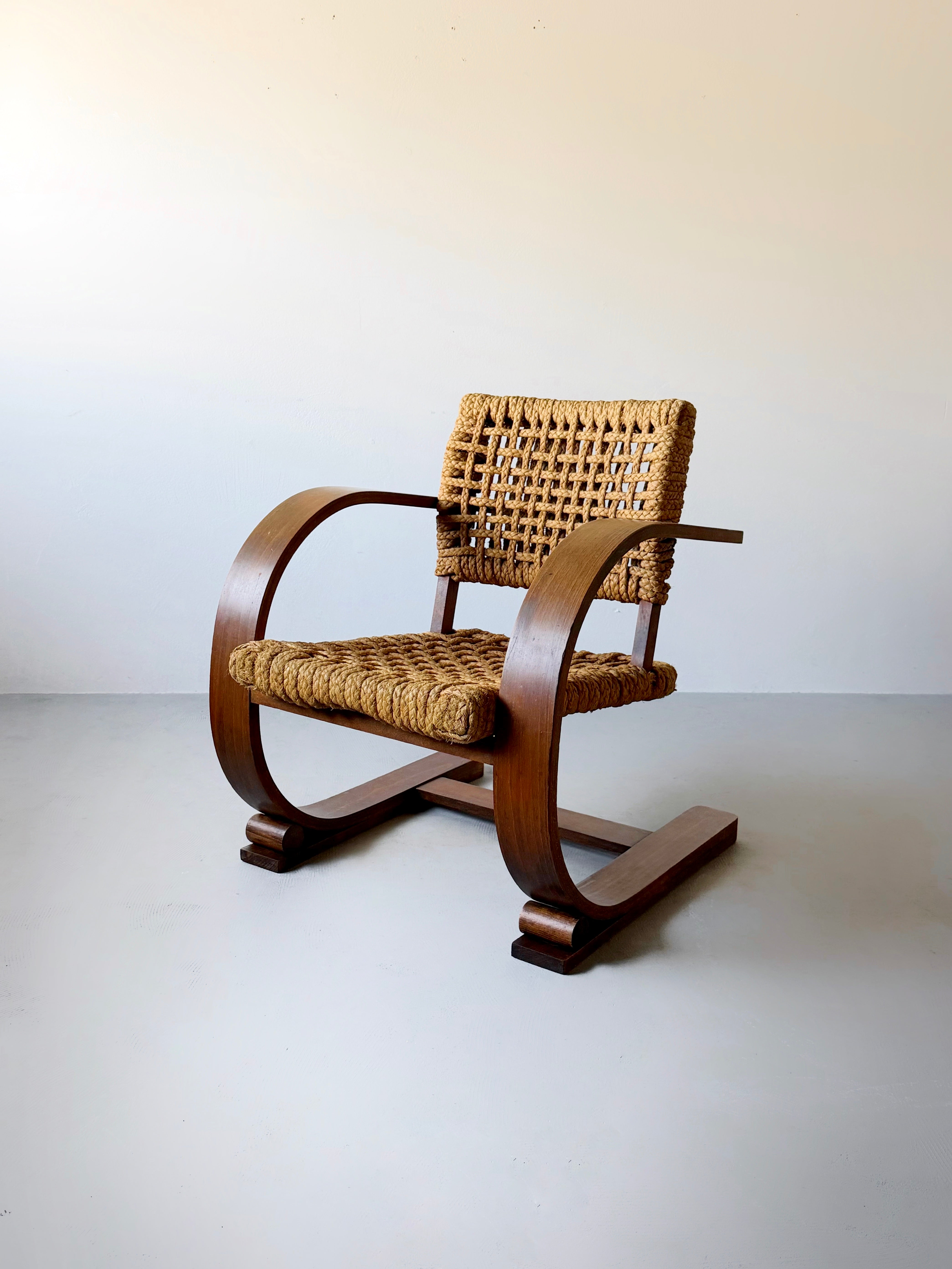 Rope armchair by Adrien Audoux & Frida Minet for Vibo Vesoul, France 1940s