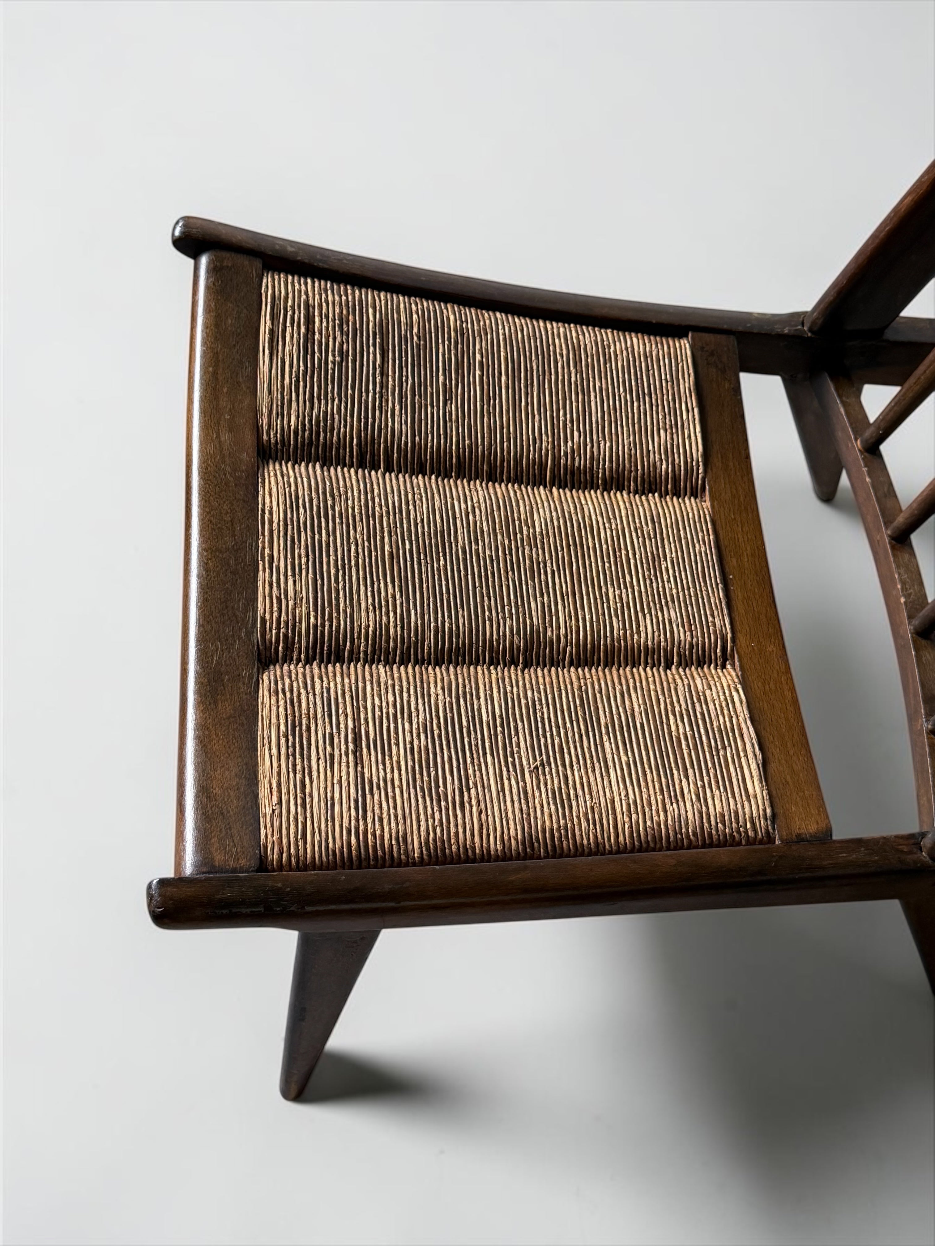 Sculptural High-Back Lounge Chair in Wood and Woven Cane, 1950s