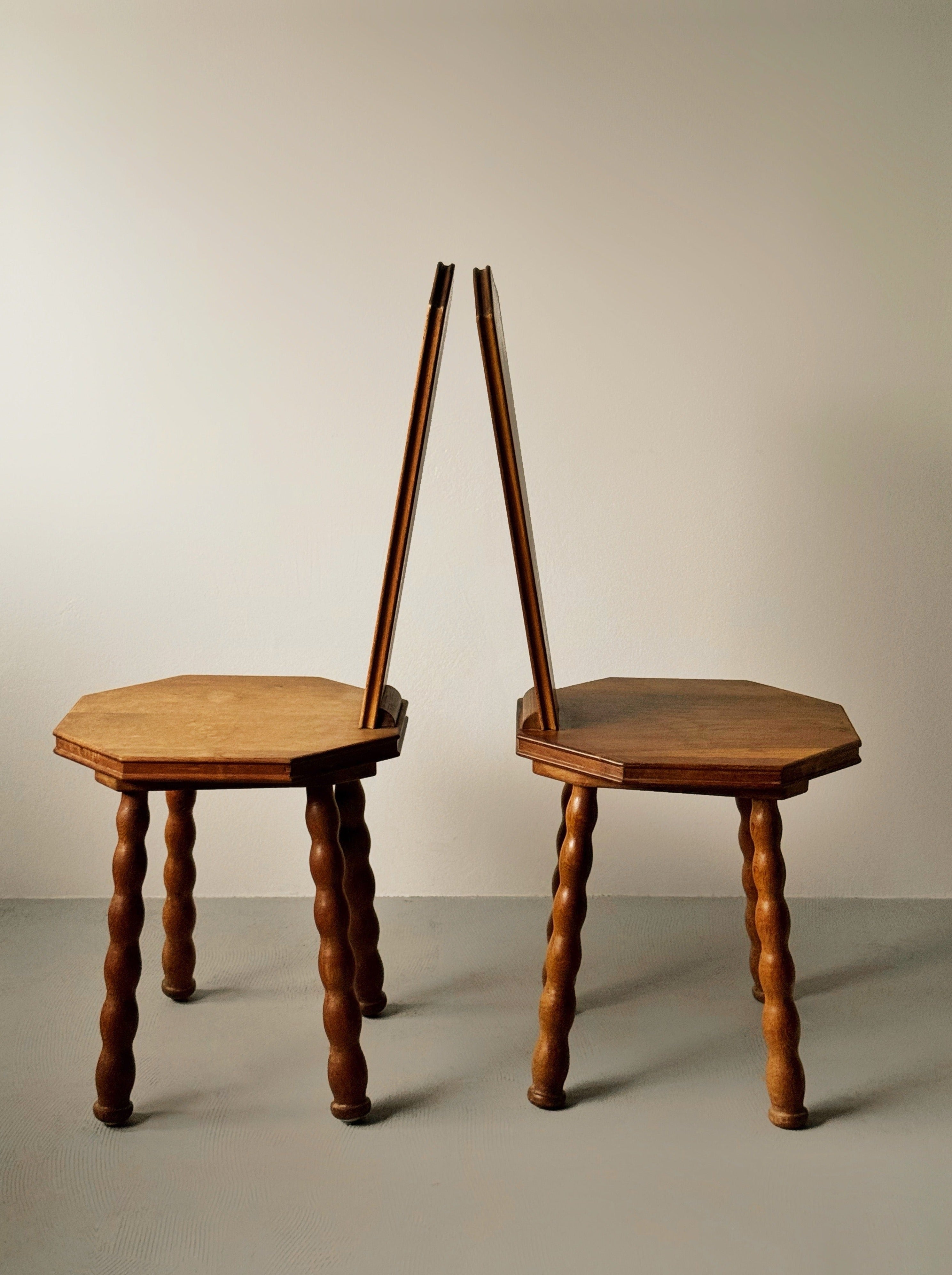 Sculptural Patinated Oak Spinning Chairs, Early 20th Century
