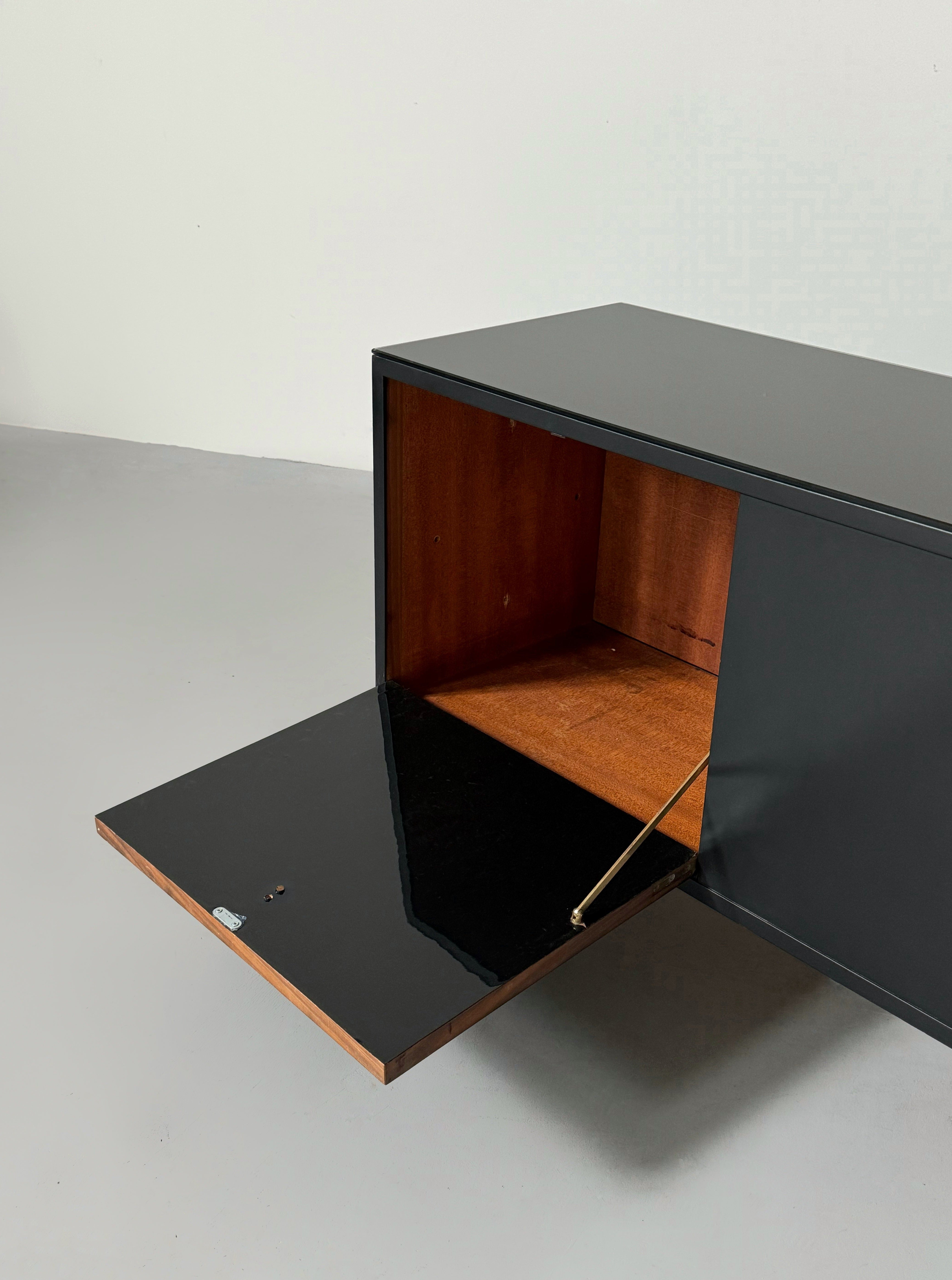 Mid-century French sideboard in teak and black glass top