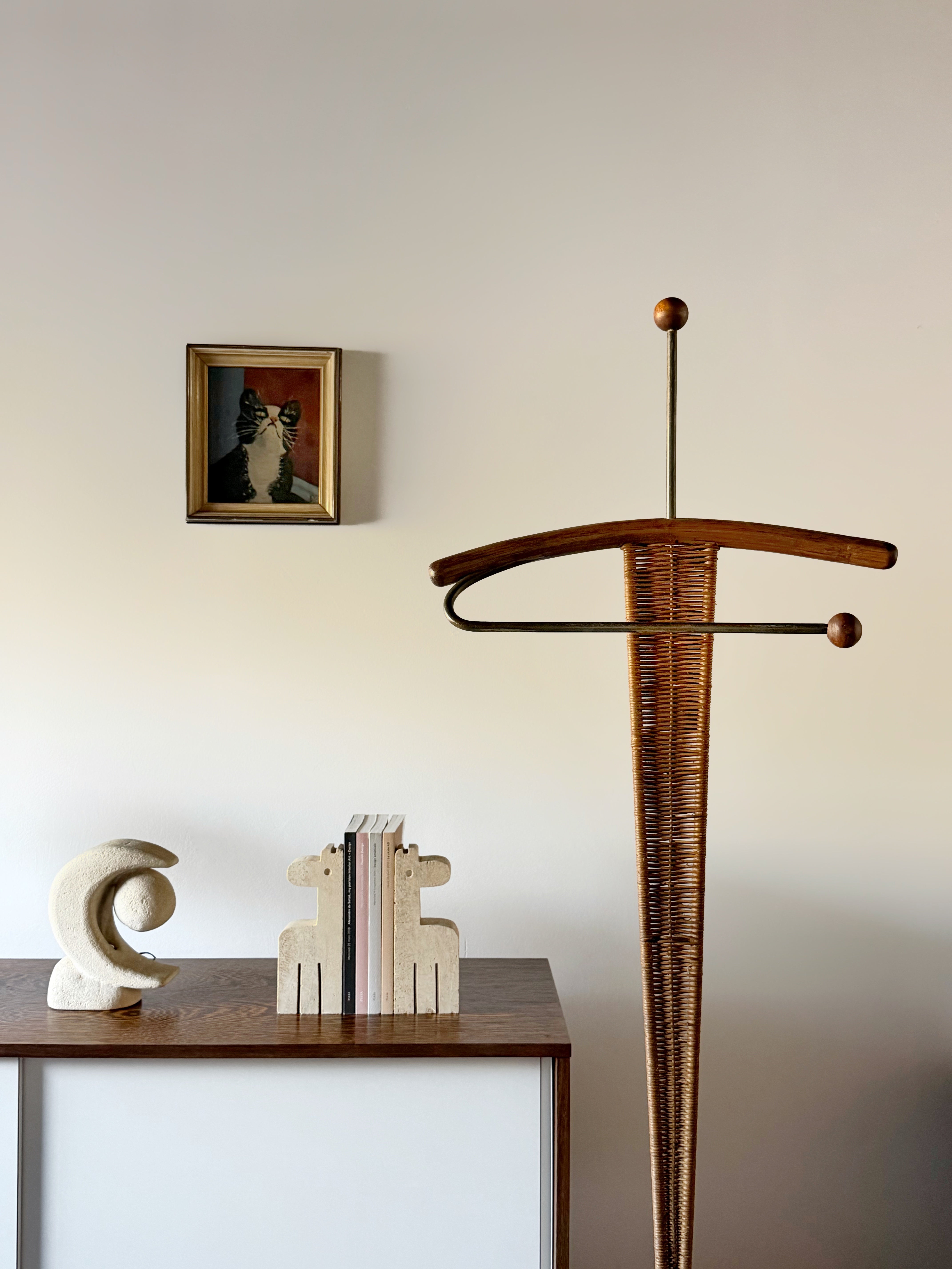 Sculptural Coat Stand in Rattan and Iron, Netherlands 1950s–60s
