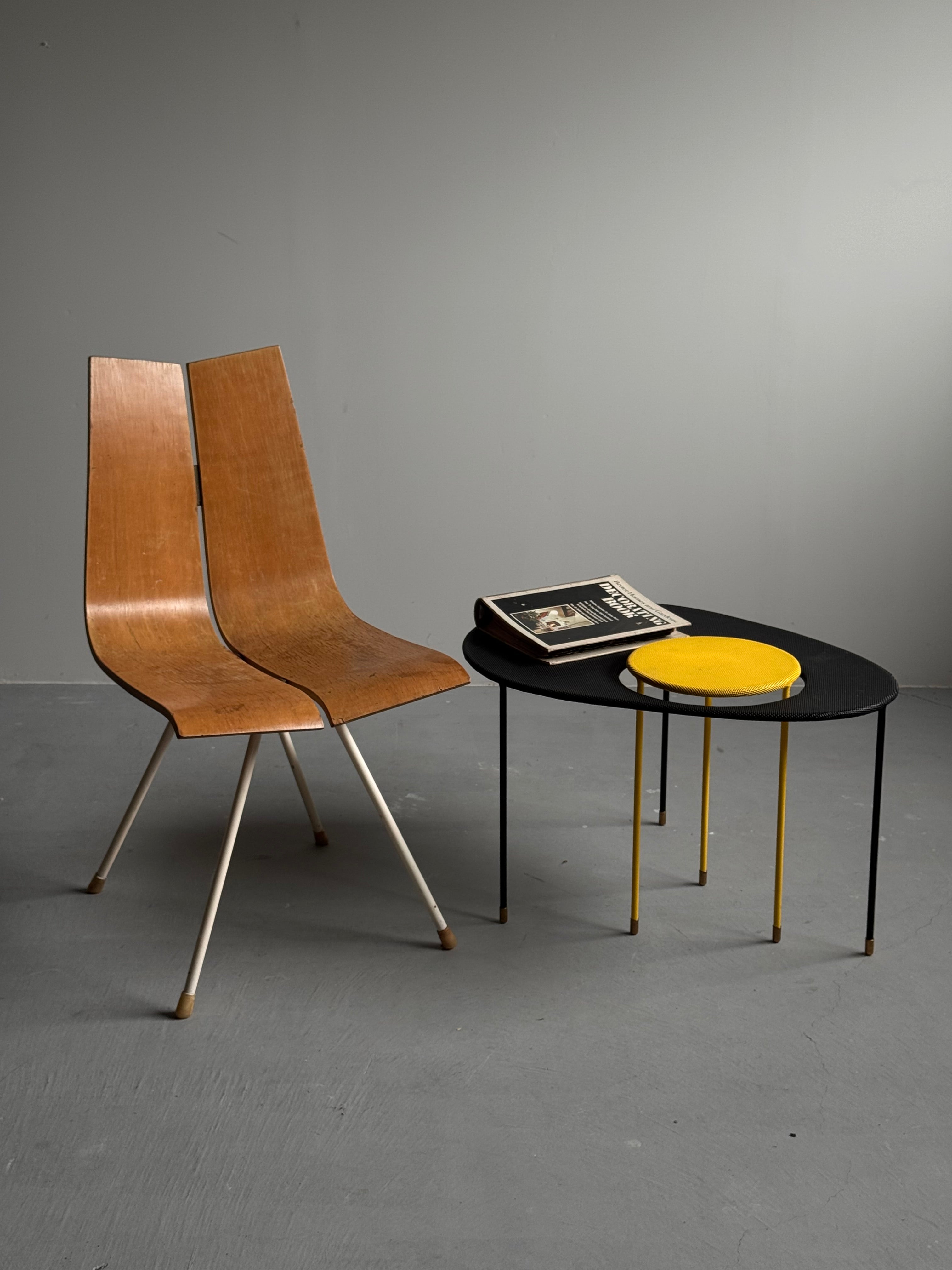 Kangaroo side tables by Mathieu Mategot set of two in black & yellow, for Gubi, 1954