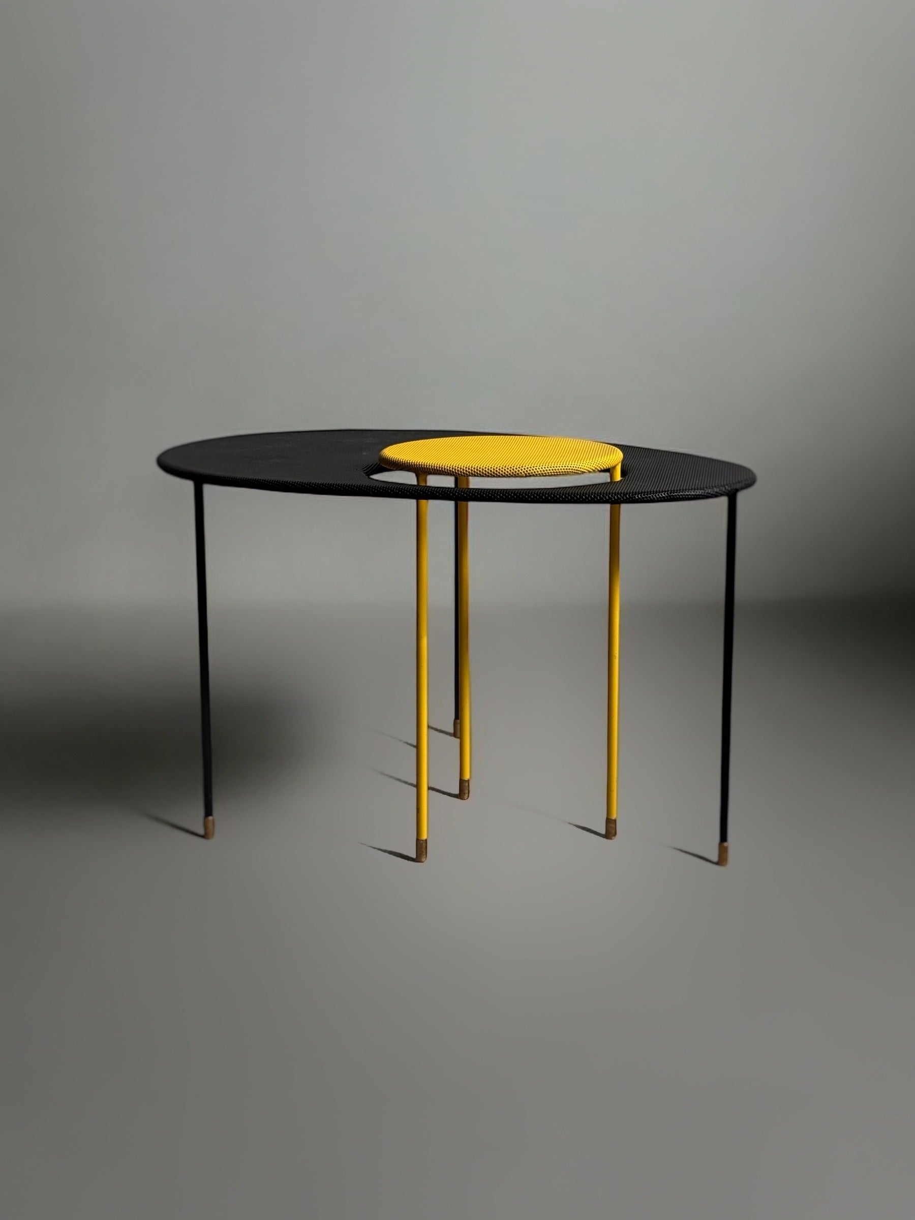 Kangaroo side tables by Mathieu Mategot set of two in black & yellow, for Gubi, 1954