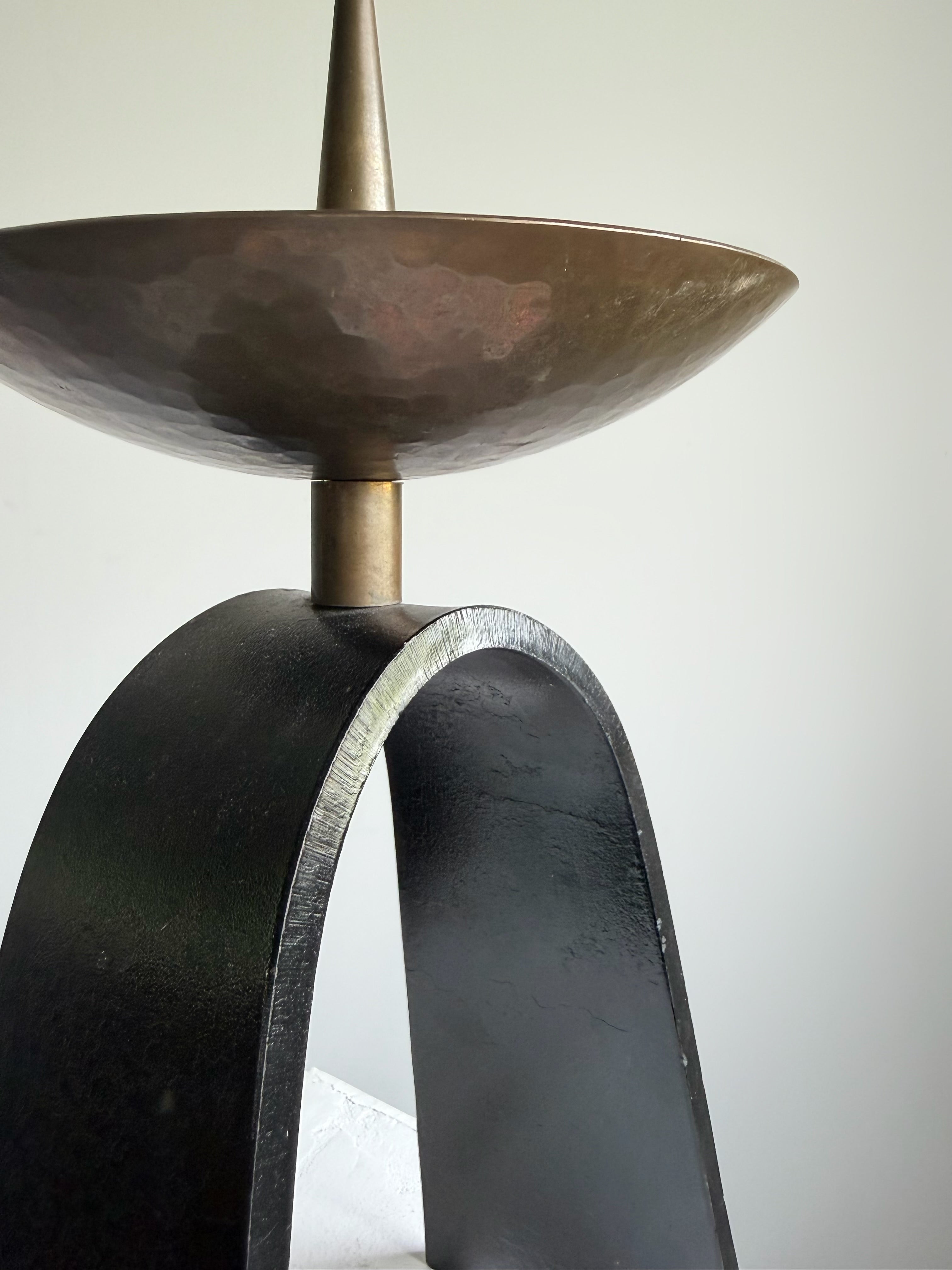 Sculptural Candle Holder in Black Metal and Brass, 1950s