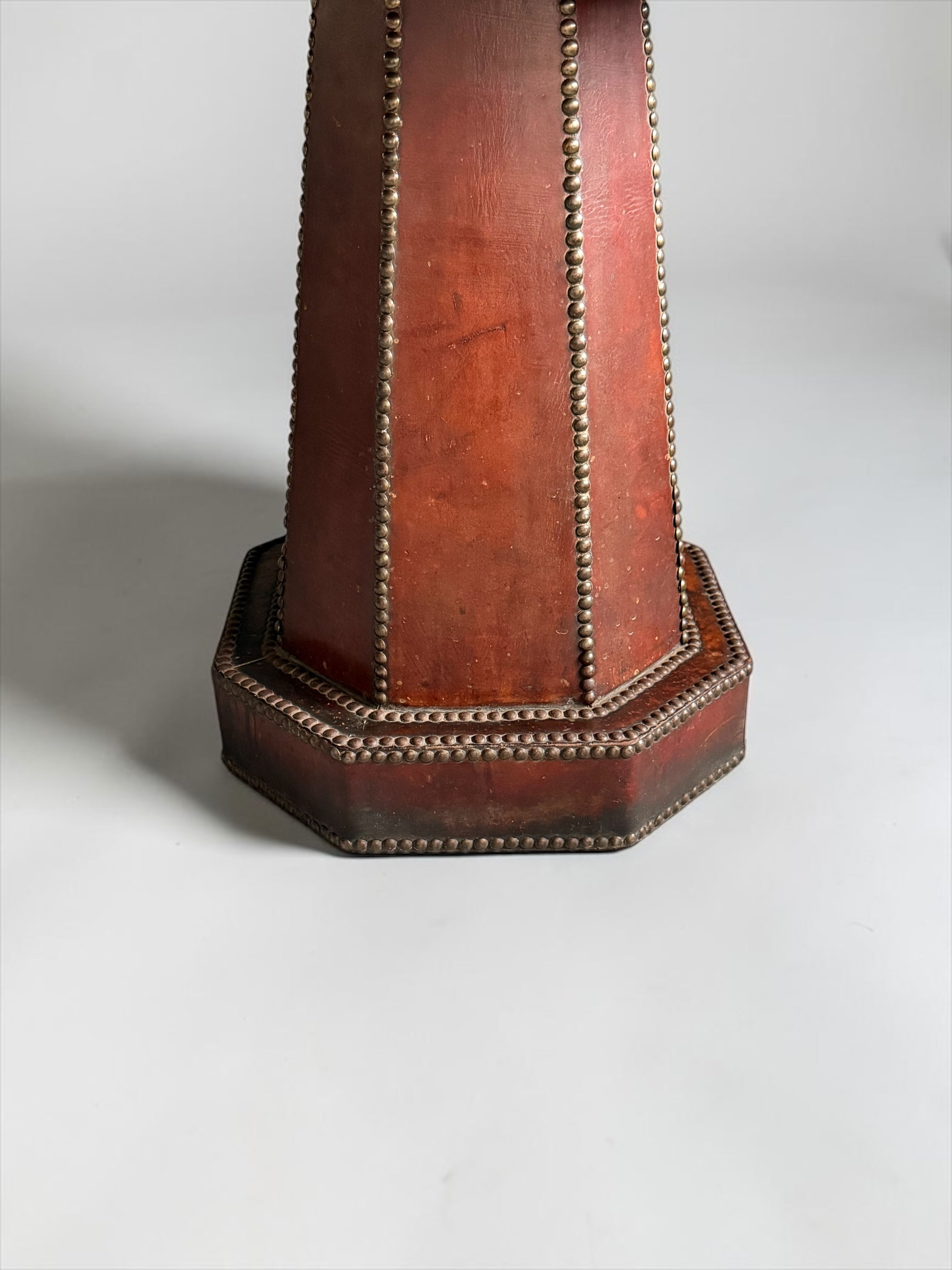 French Art Deco Studded Leather Bound Octagonal Side Table, 1920s