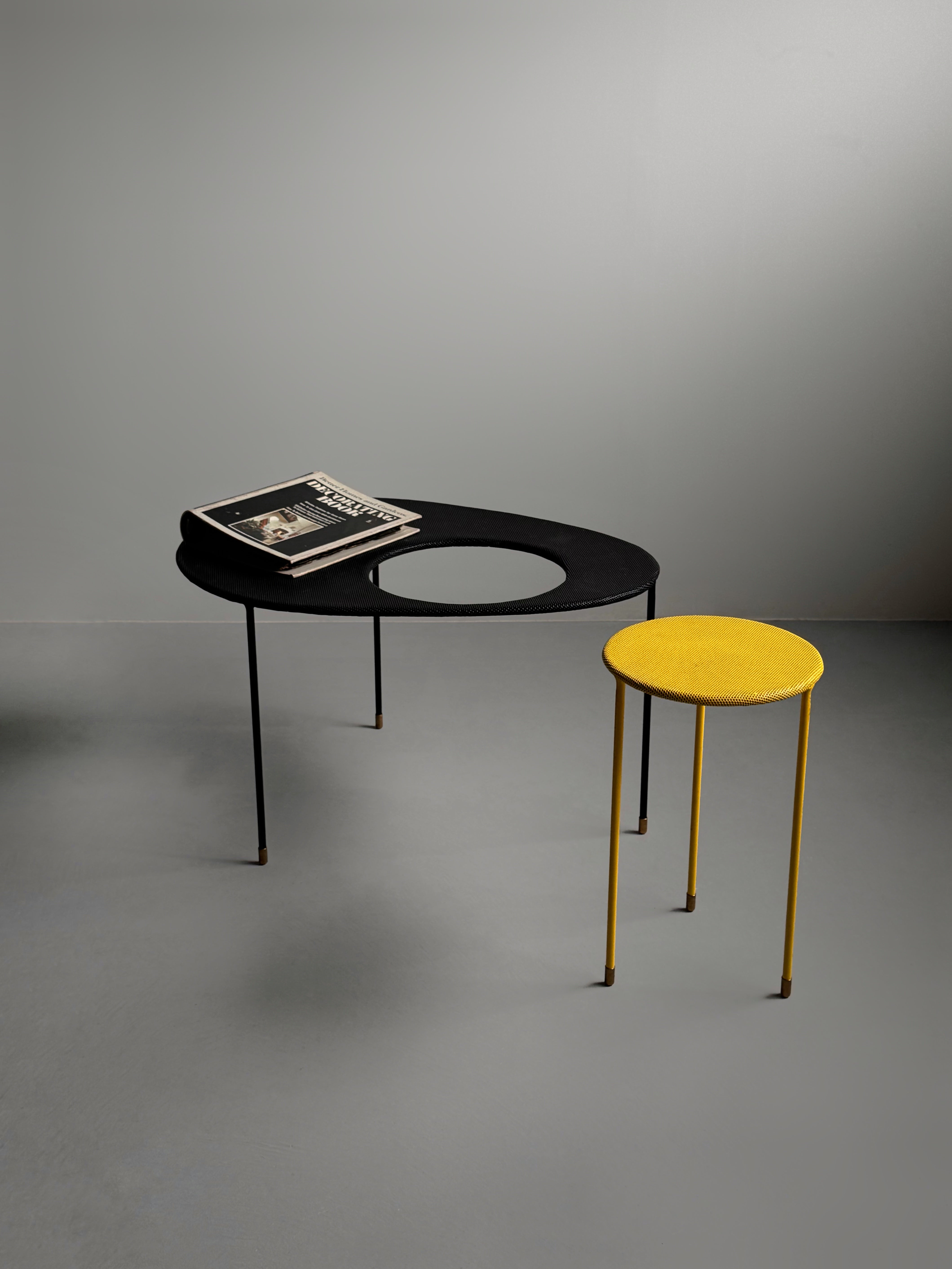 Kangaroo side tables by Mathieu Mategot set of two in black & yellow, for Gubi, 1954