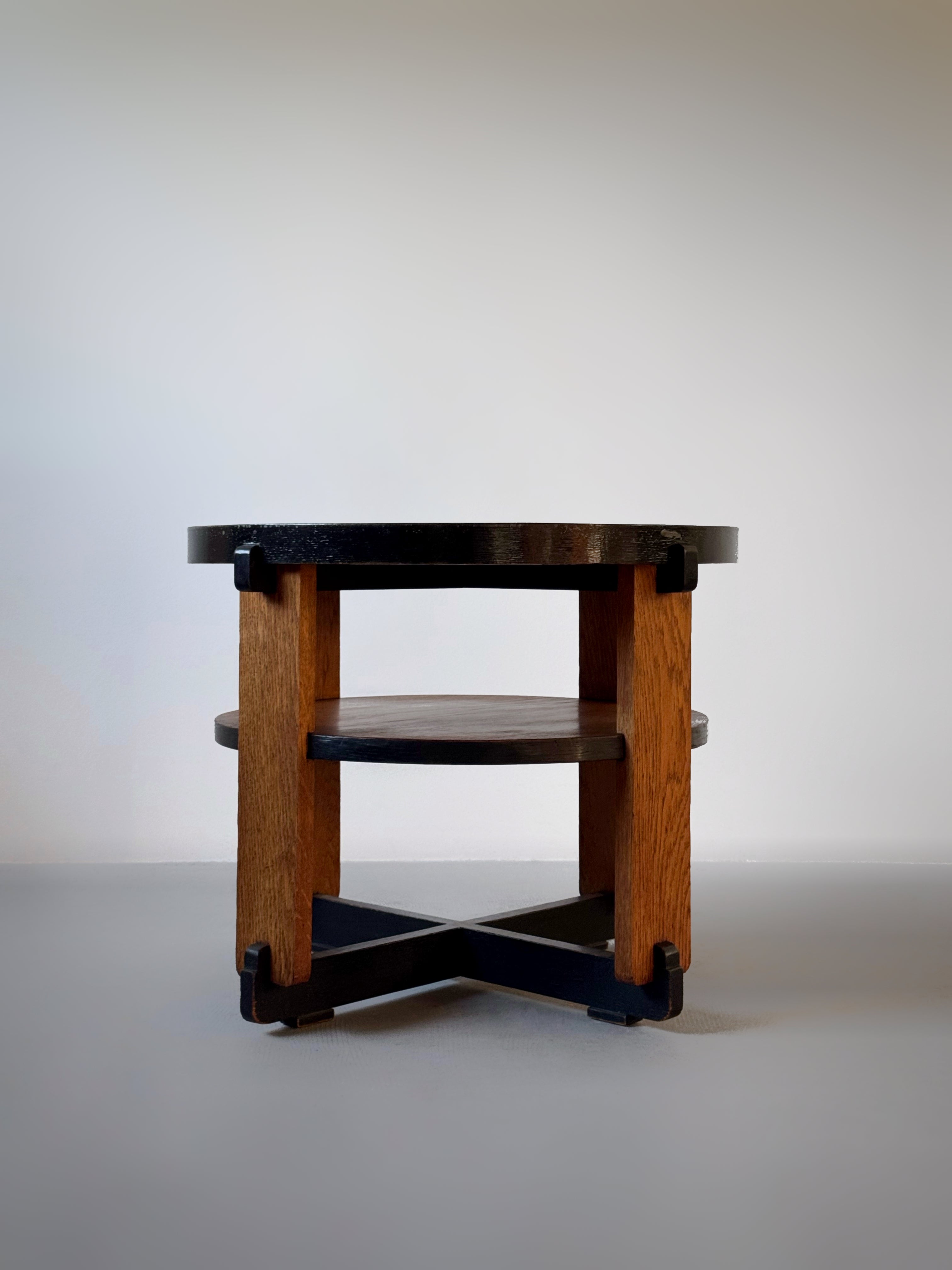 Oak Art Deco Modernist Side Table by Jan Brunott, Netherlands 1920s