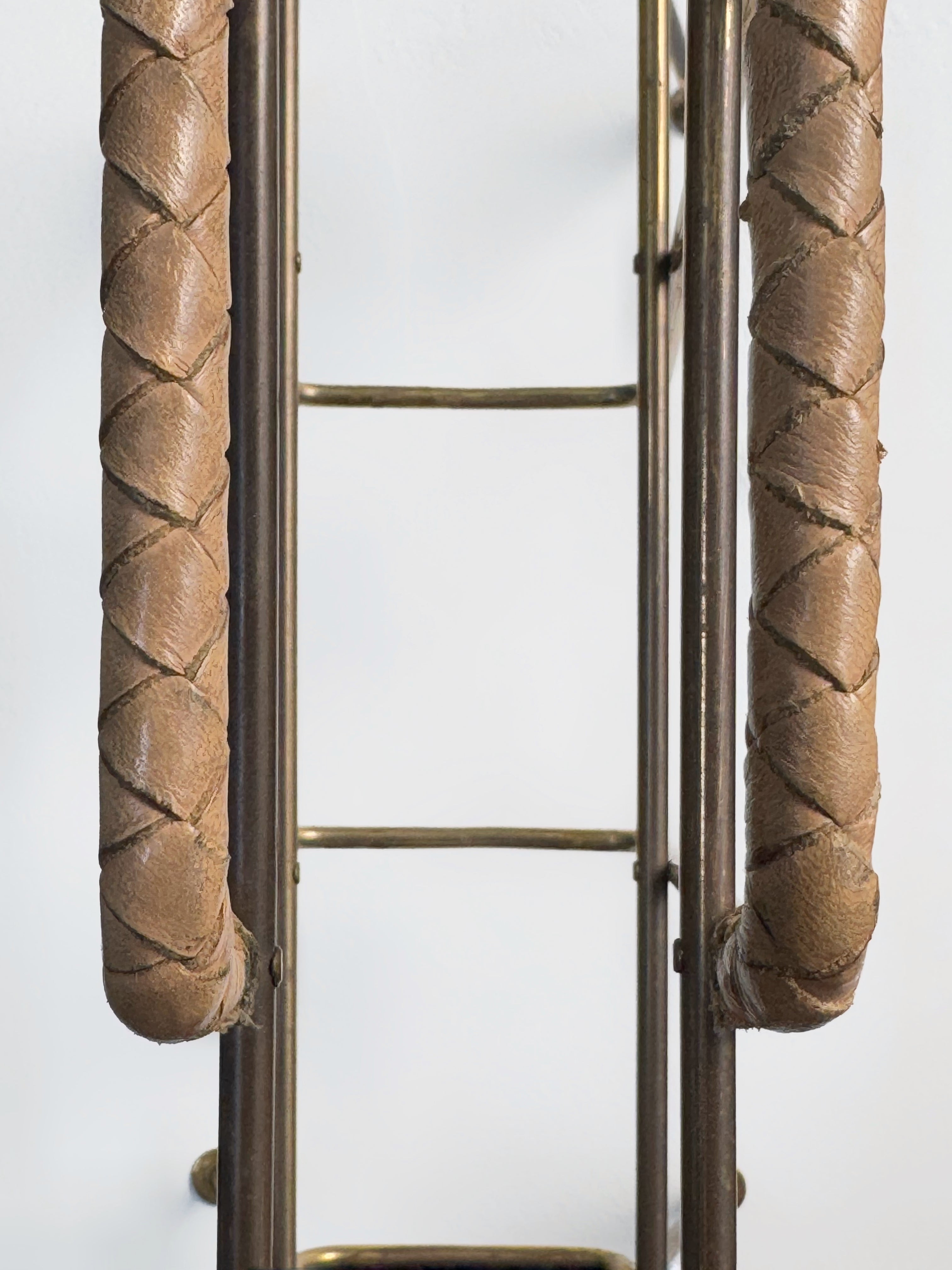 Vintage Brass Magazine Rack with Leather Handle by illumsbohus 1960s