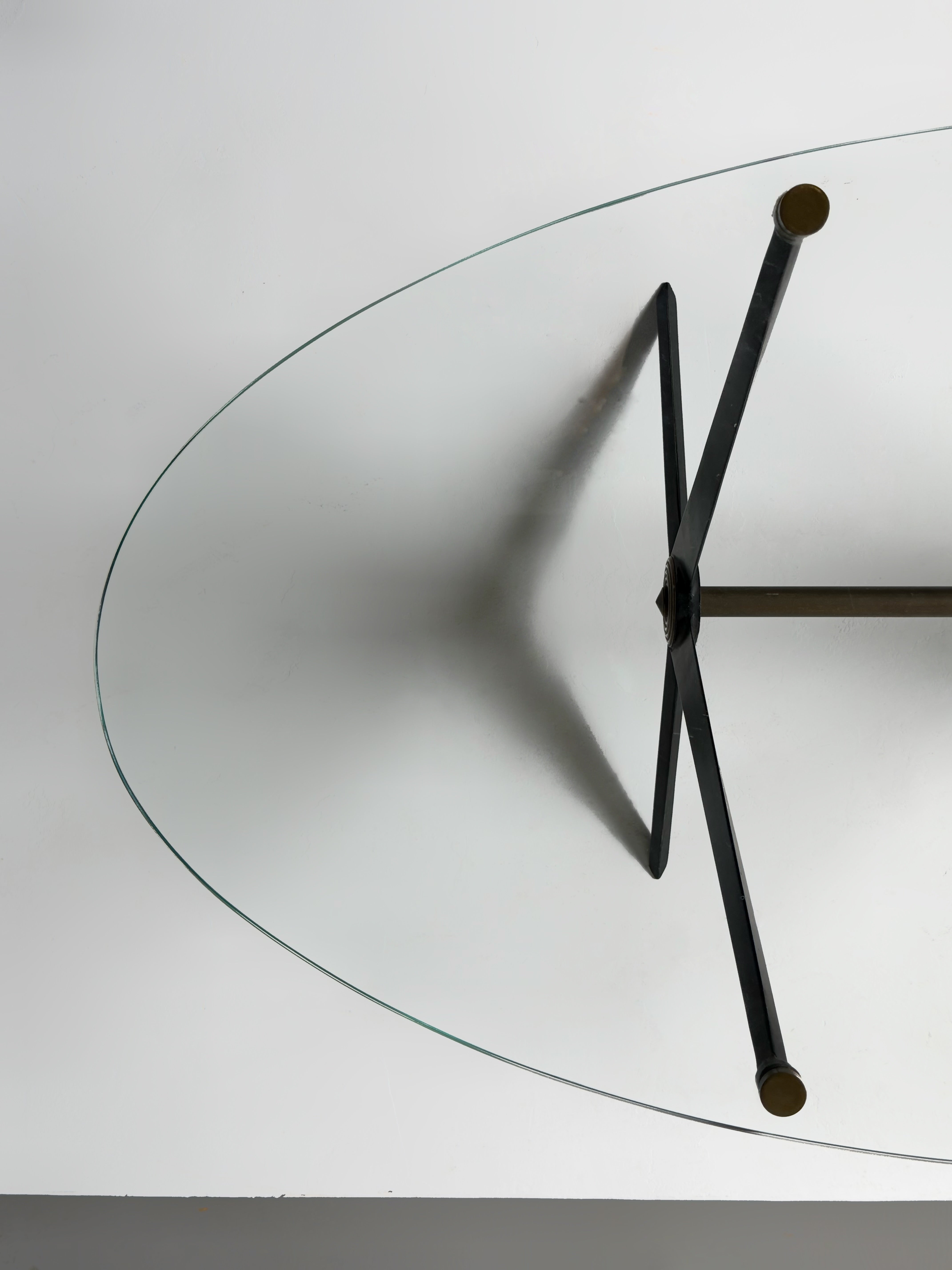 Oval coffee table by Angelo Ostuni in metal and glass, Italy 1950