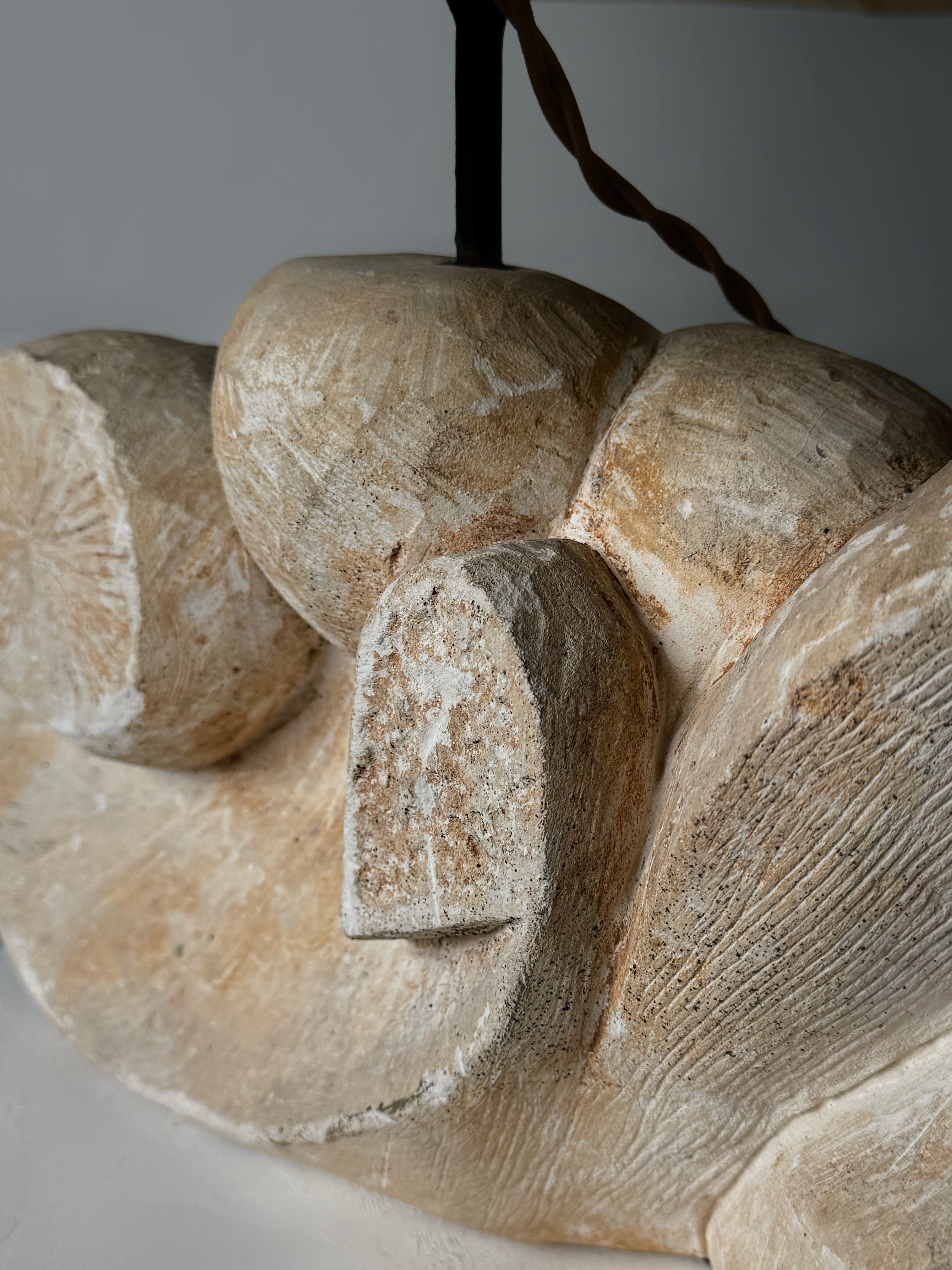 Unique plaster lamp with silk shade, France 1950s