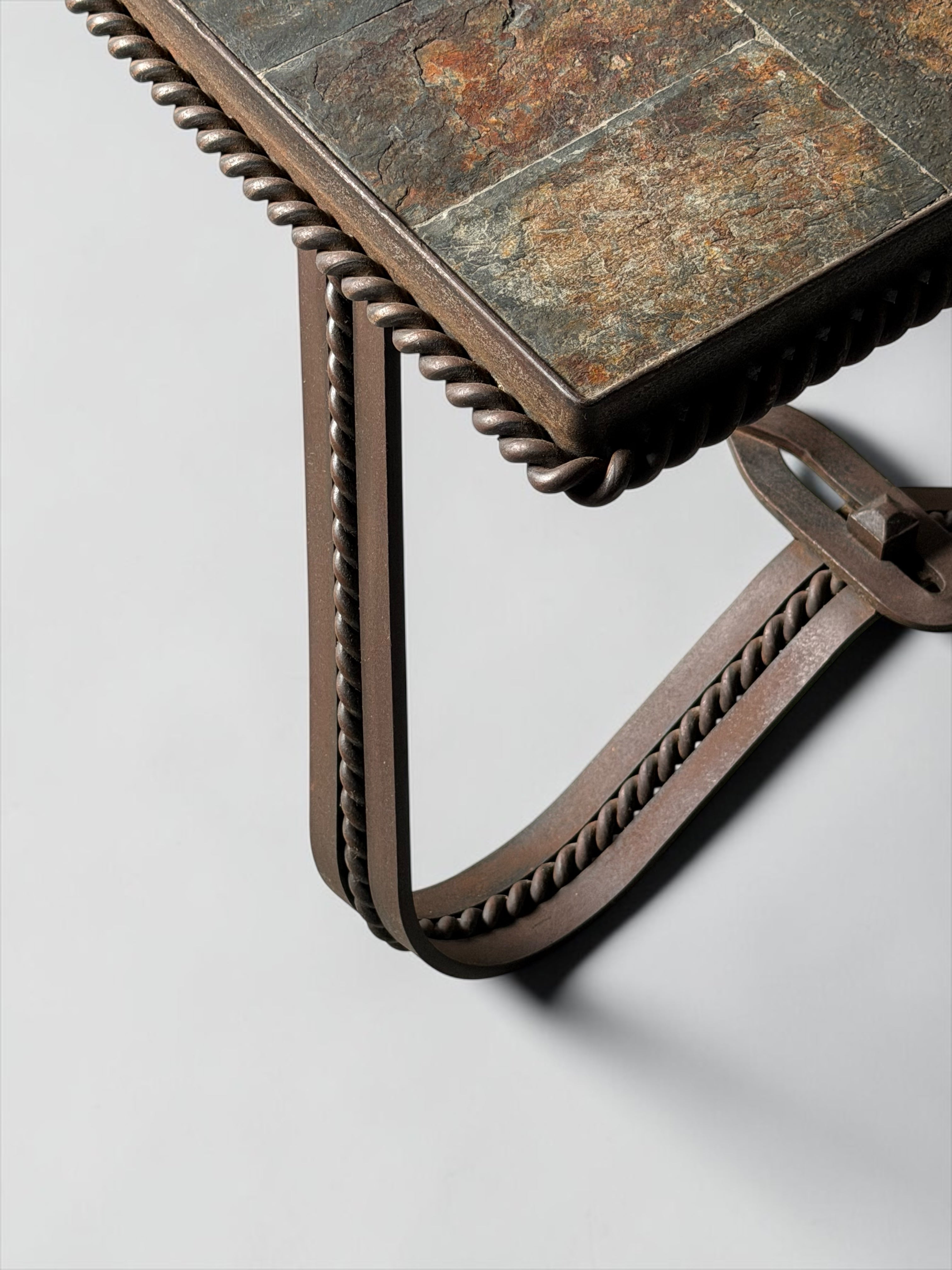 Coffee Table with Slate Mosaic Top and Twisted Iron Base