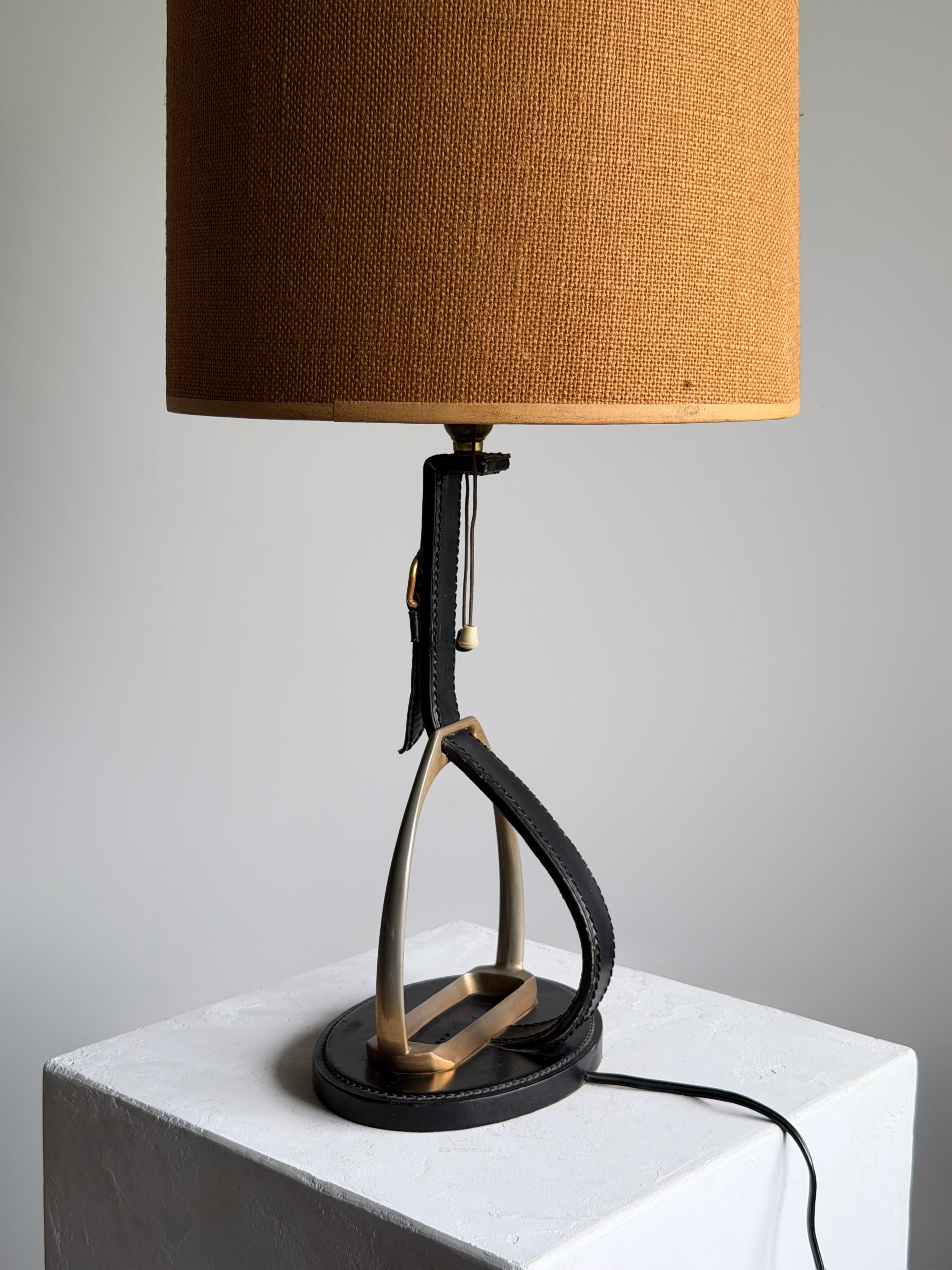 Longchamp Stirrup Stitched Leather Lamp, France 1950s