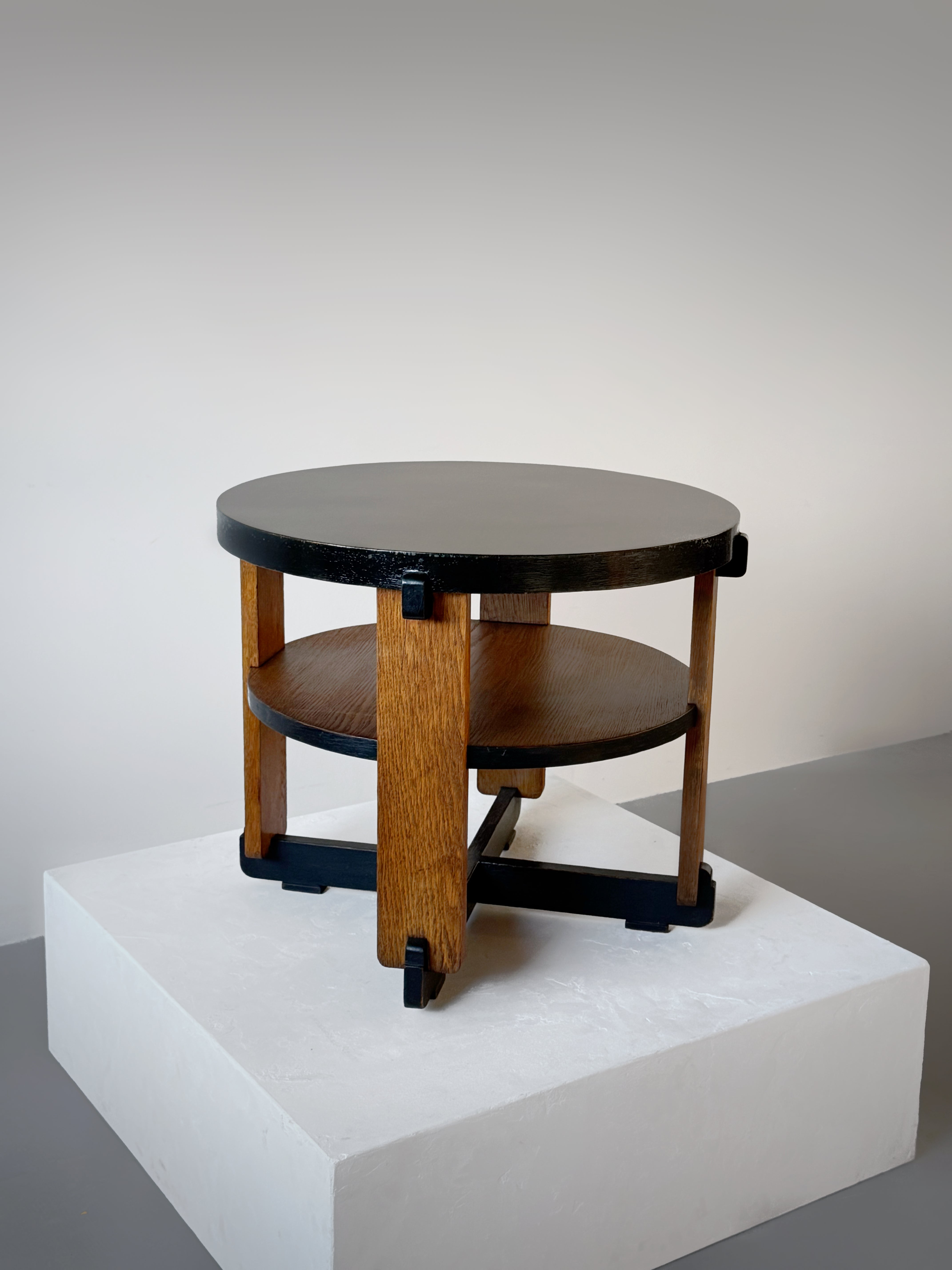 Oak Art Deco Modernist Side Table by Jan Brunott, Netherlands 1920s