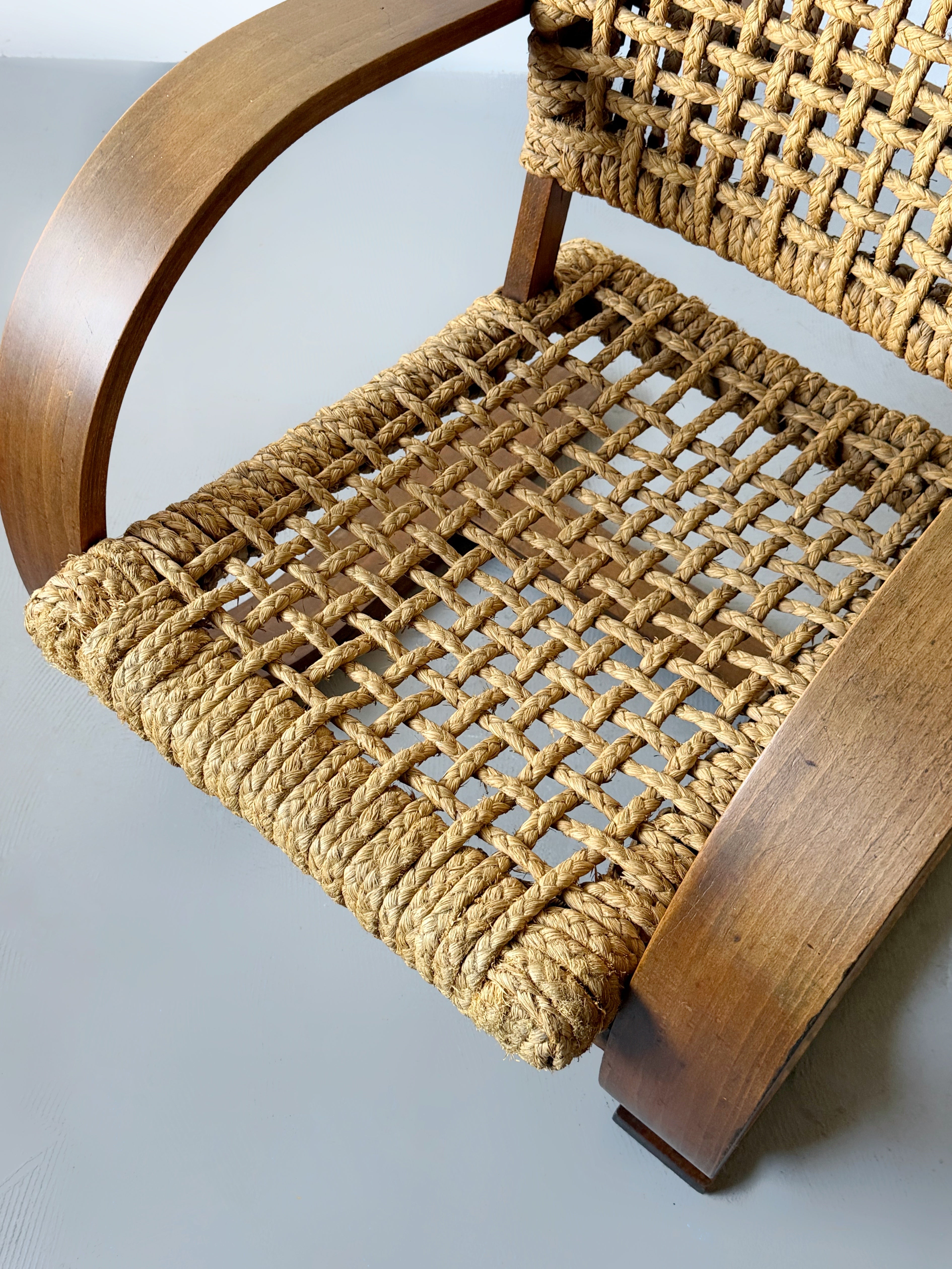 Rope armchair by Adrien Audoux & Frida Minet for Vibo Vesoul, France 1940s
