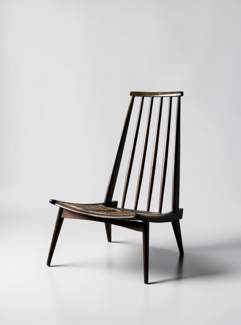 Sculptural High-Back Lounge Chair in Wood and Woven Cane, 1950s