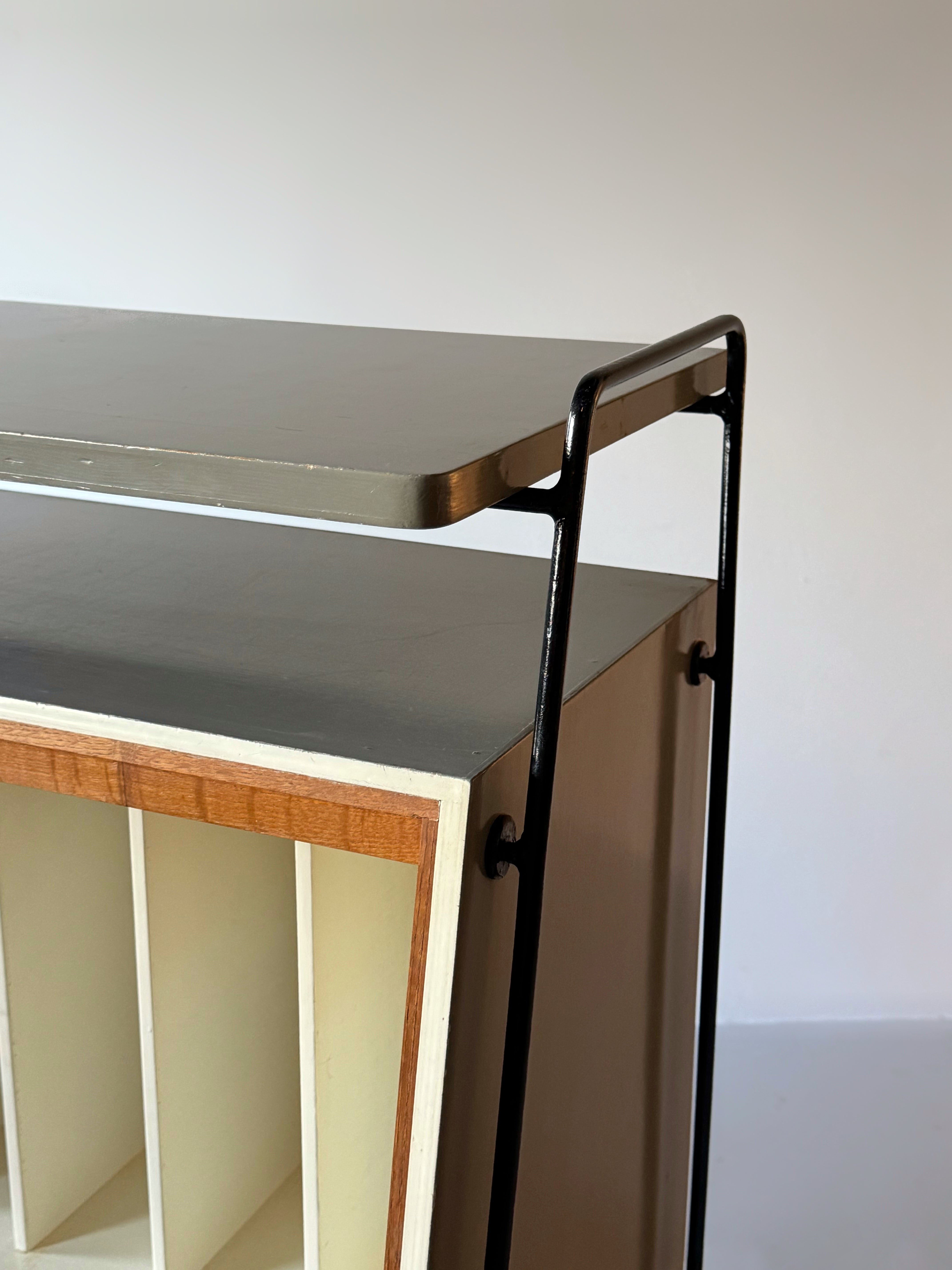 Mid century record storage cabinet with tambour door