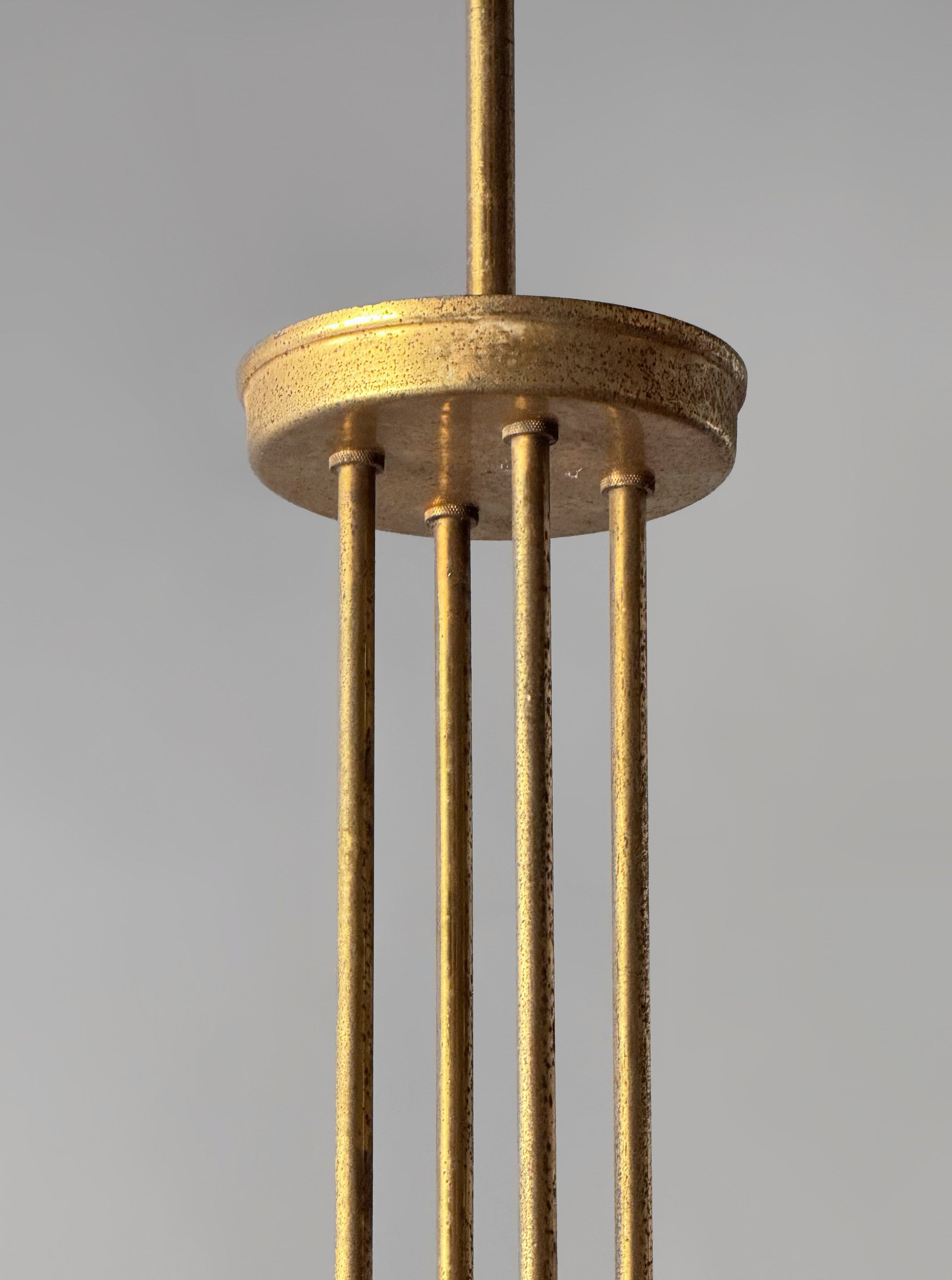 Italian Brass Chandelier with four Colorful Shades, 1950s