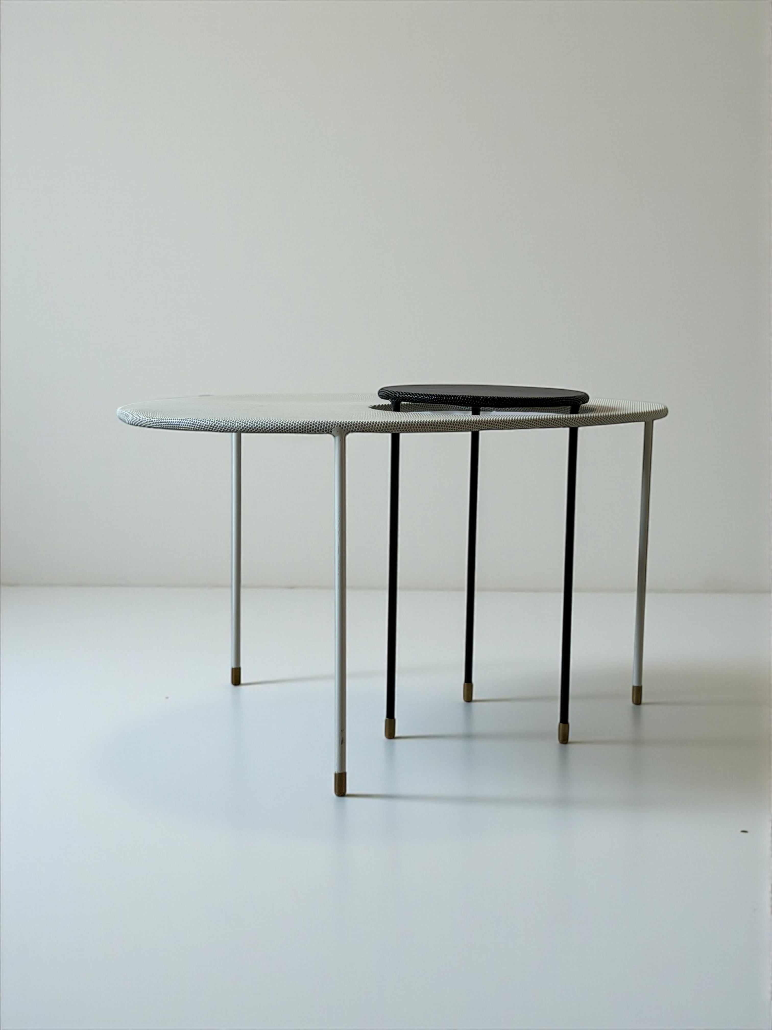 Kangaroo side tables by Mathieu Mategot set of two in black & White for Gubi