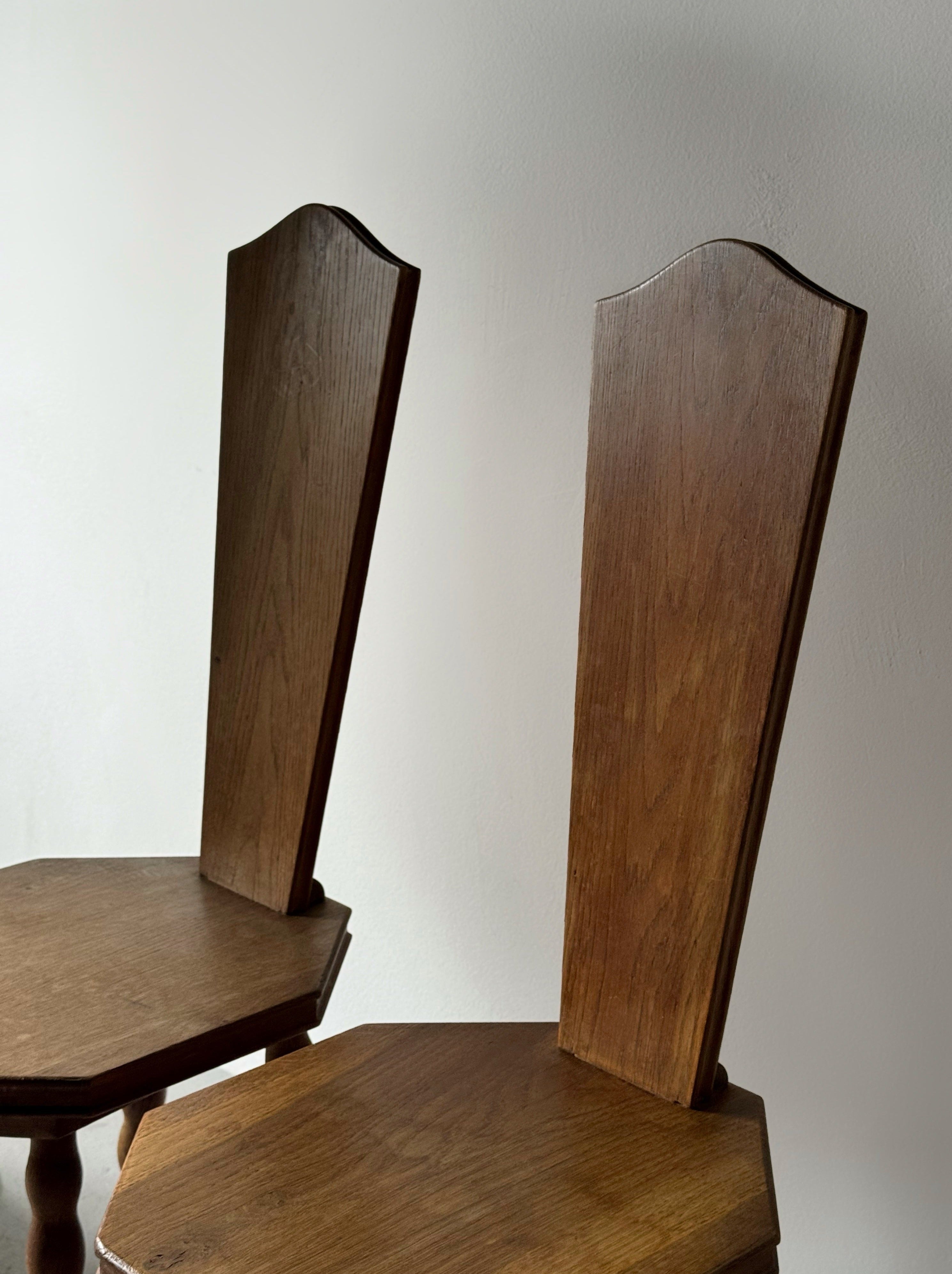 Sculptural Patinated Oak Spinning Chairs, Early 20th Century