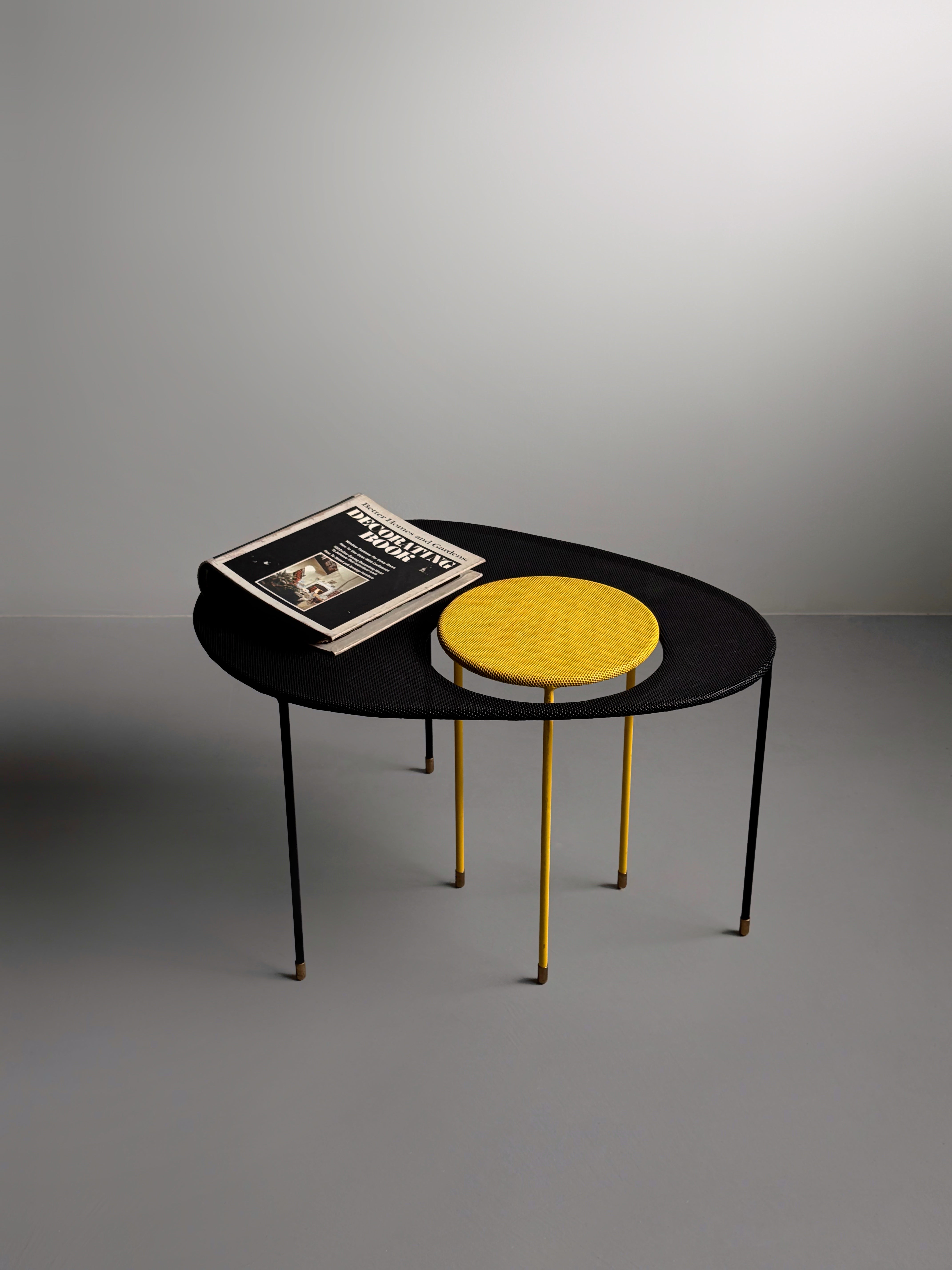 Kangaroo side tables by Mathieu Mategot set of two in black & yellow, for Gubi, 1954