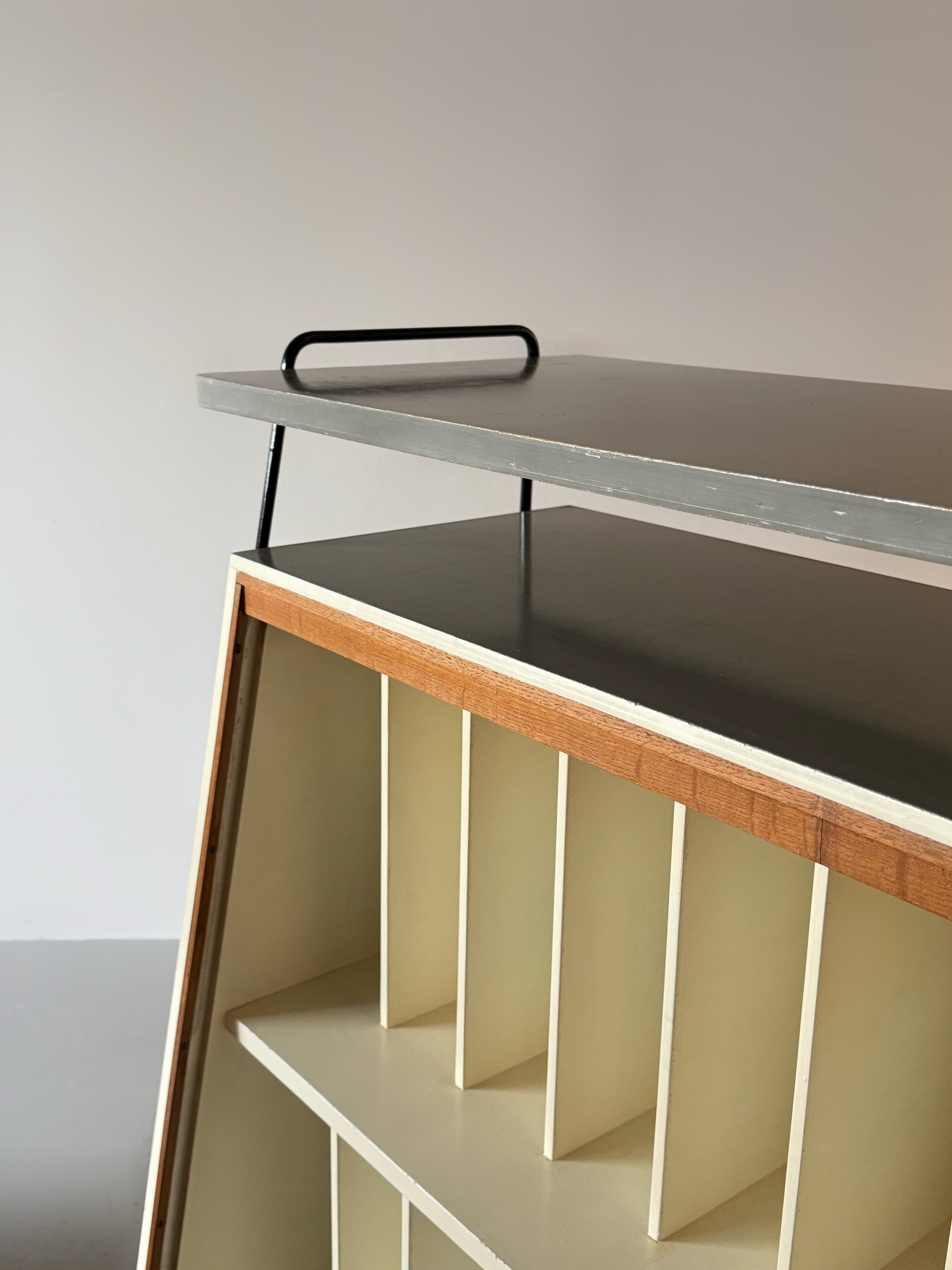 Mid century record storage cabinet with tambour door