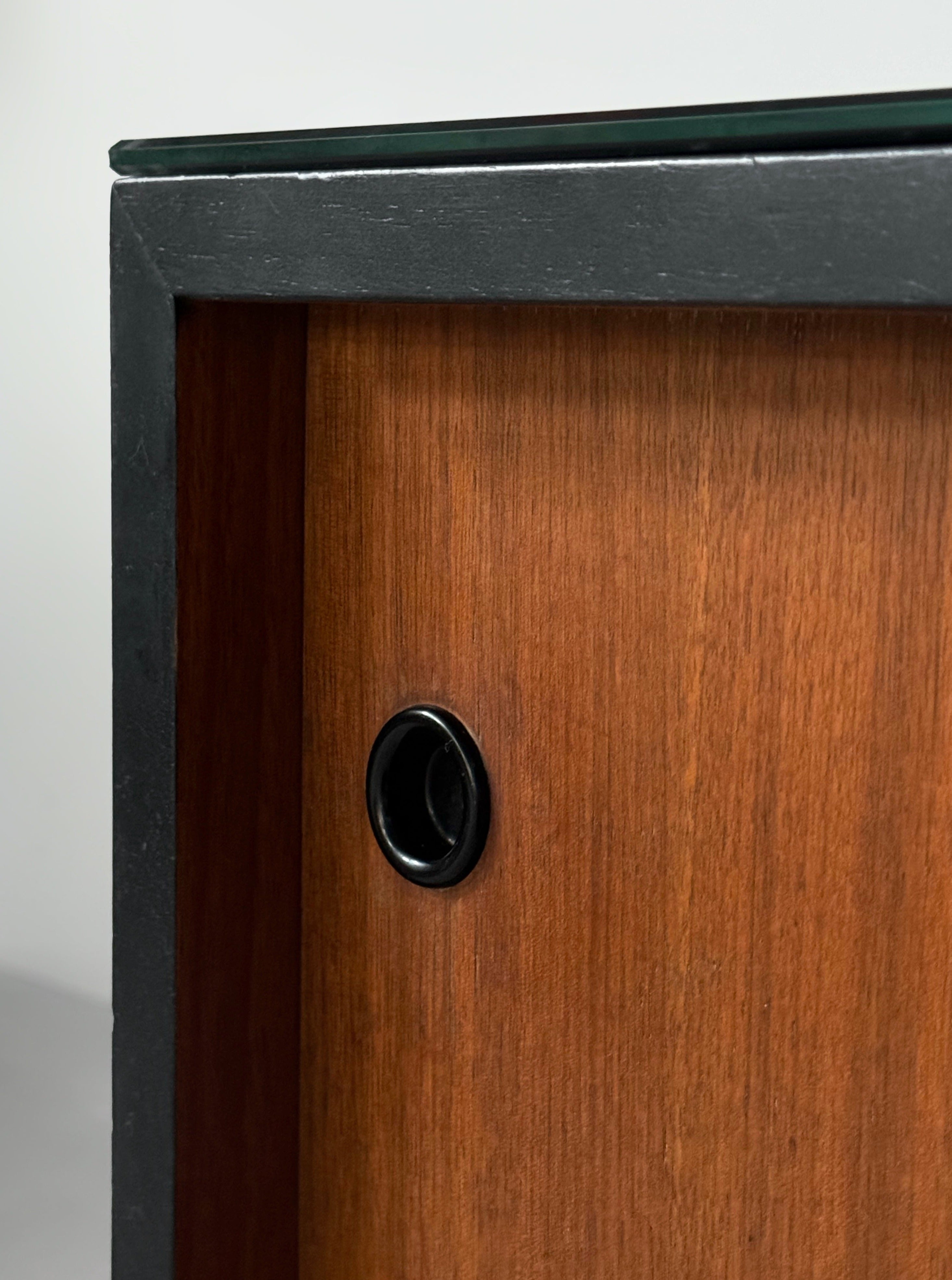 Mid-century French sideboard in teak and black glass top