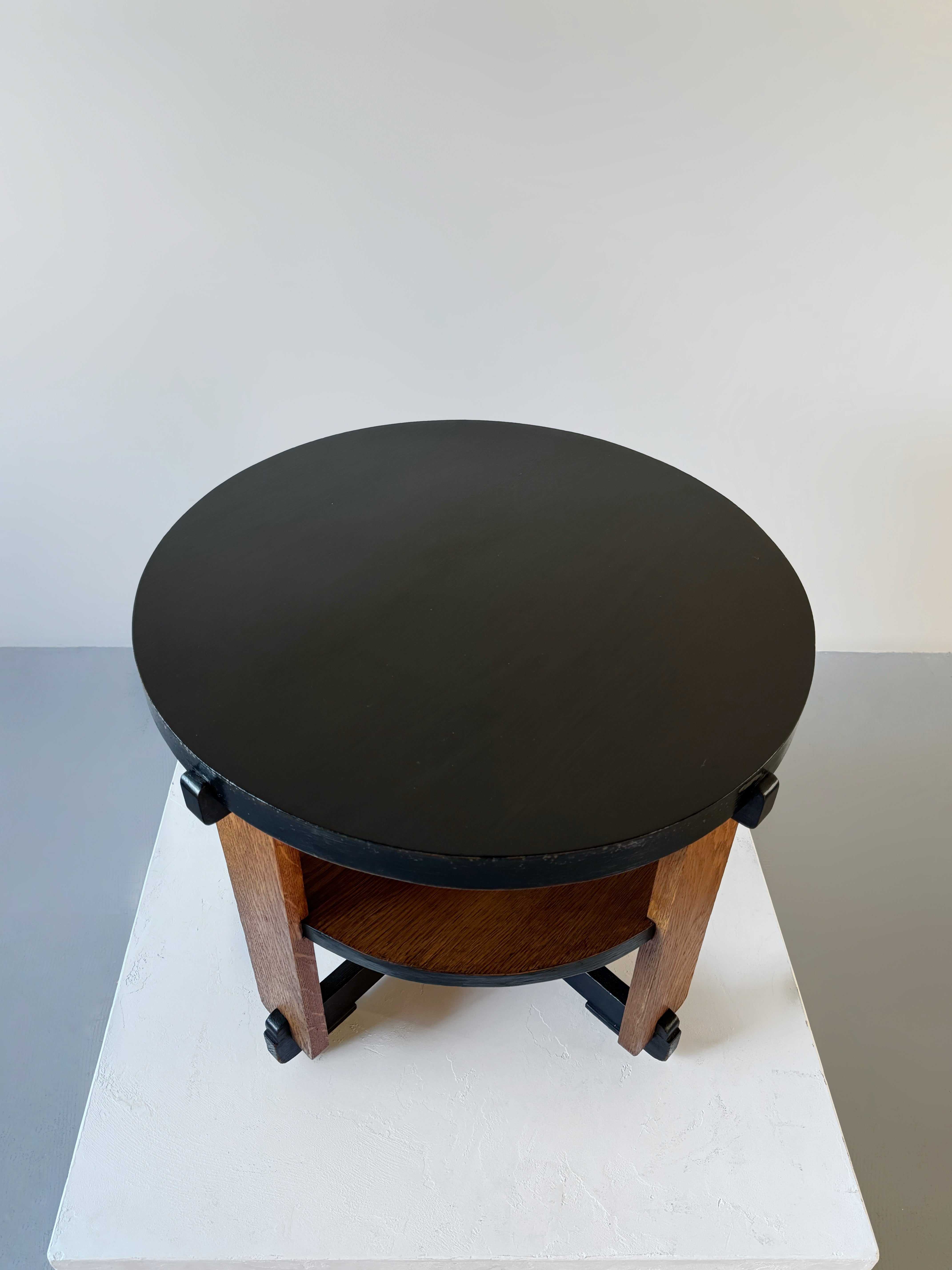 Oak Art Deco Modernist Side Table by Jan Brunott, Netherlands 1920s