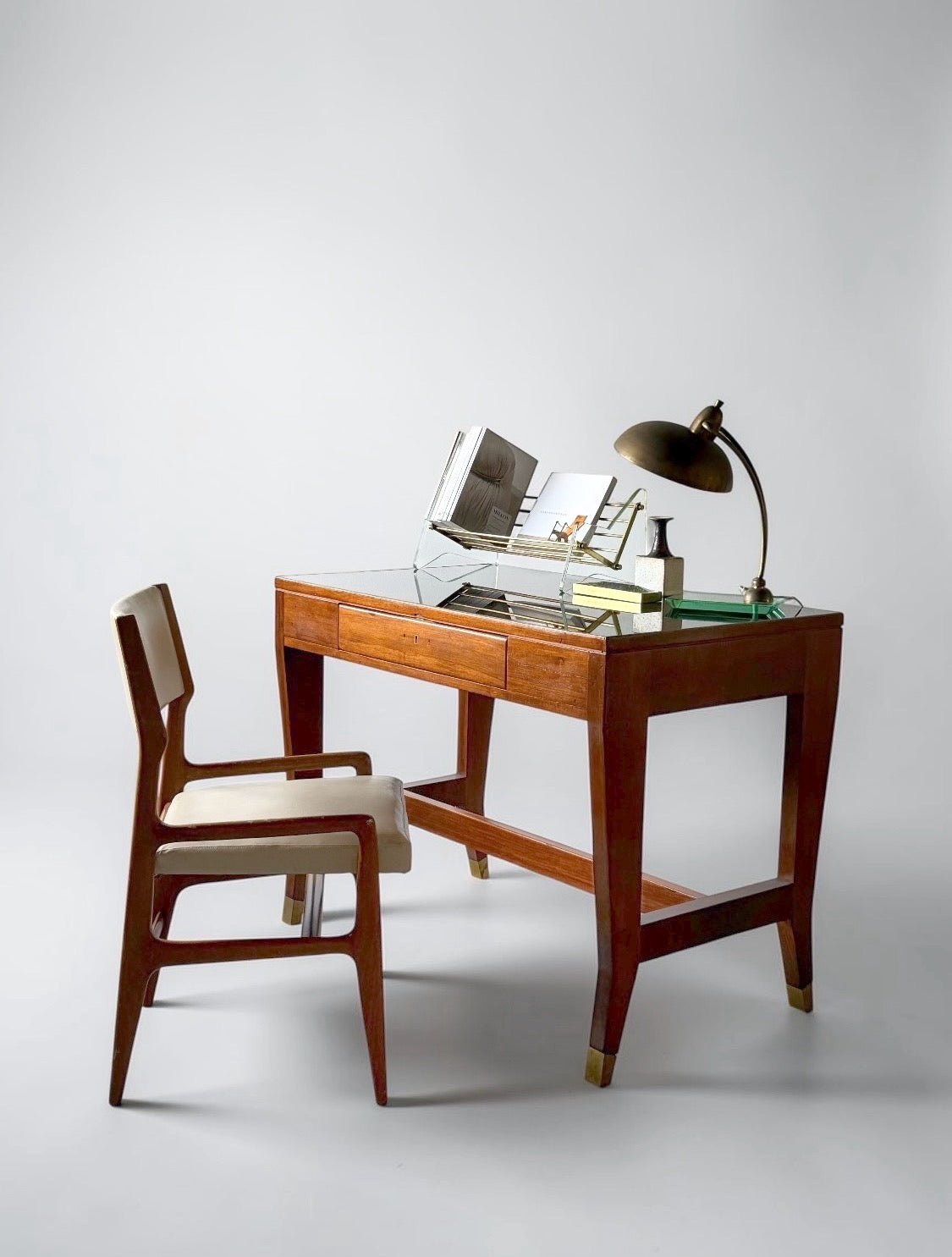 Desk in Walnut and Glass with Brass by Gio Ponti for BNL, Italy 1950s