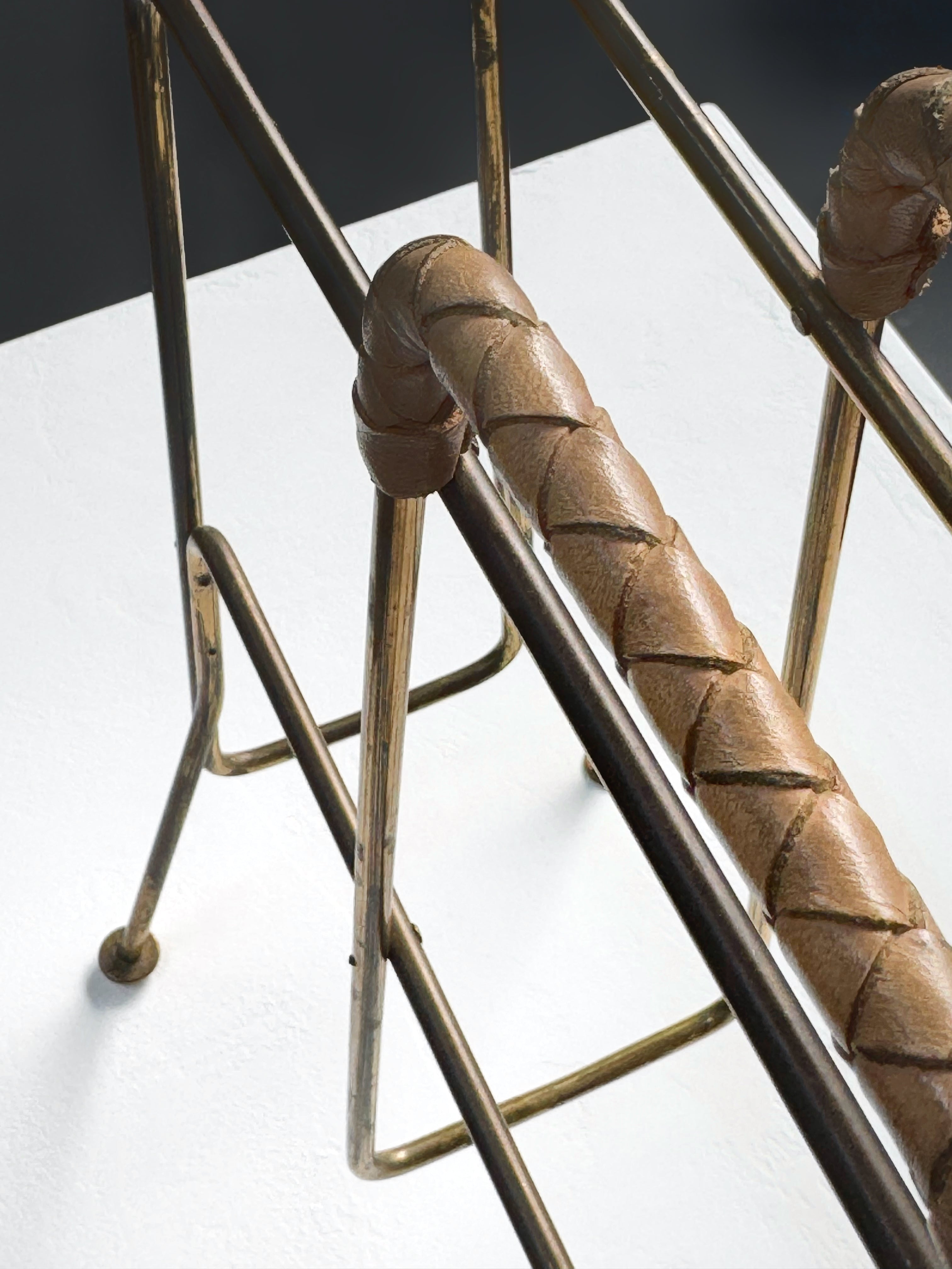 Vintage Brass Magazine Rack with Leather Handle by illumsbohus 1960s