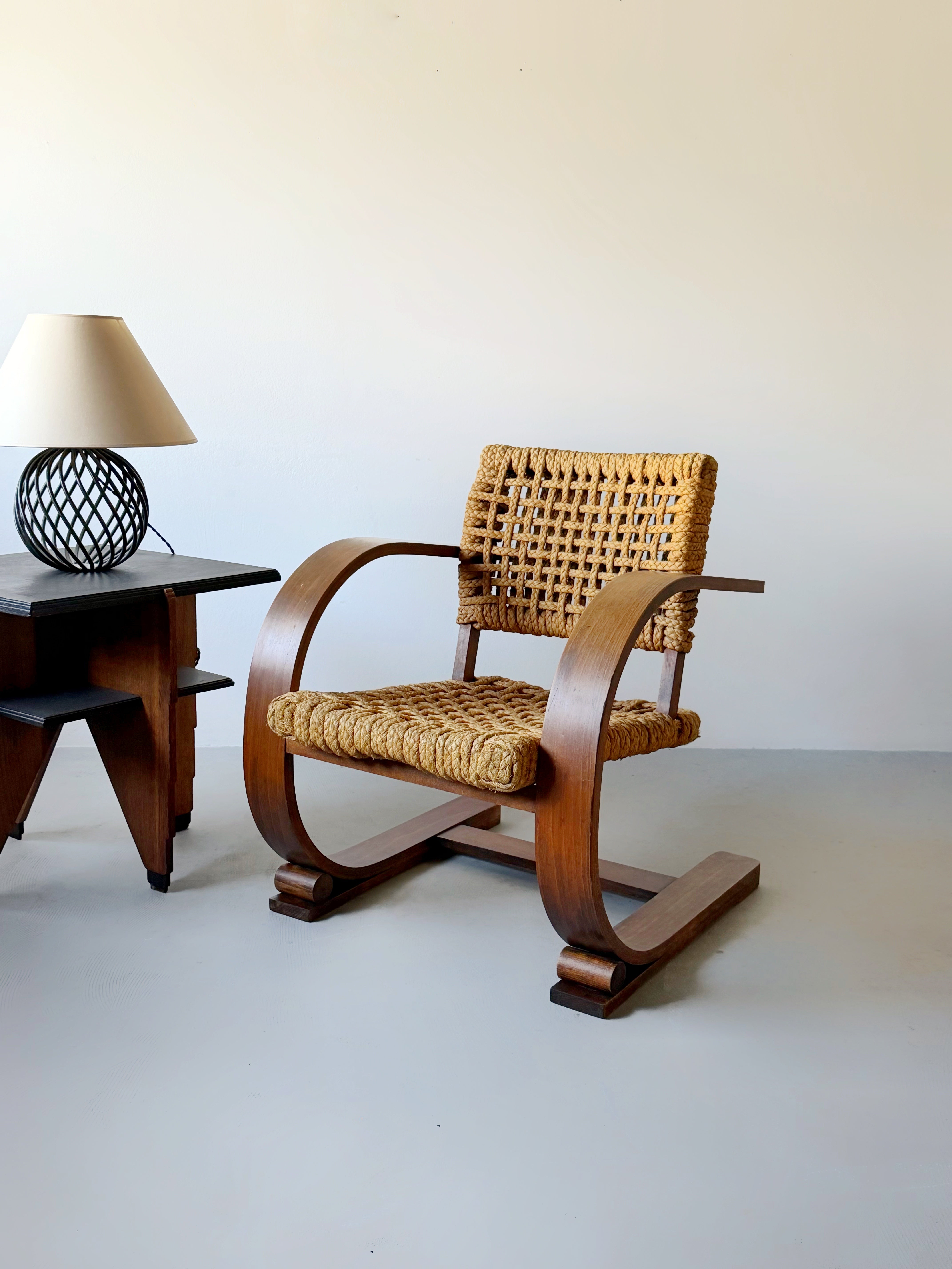 Rope armchair by Adrien Audoux & Frida Minet for Vibo Vesoul, France 1940s