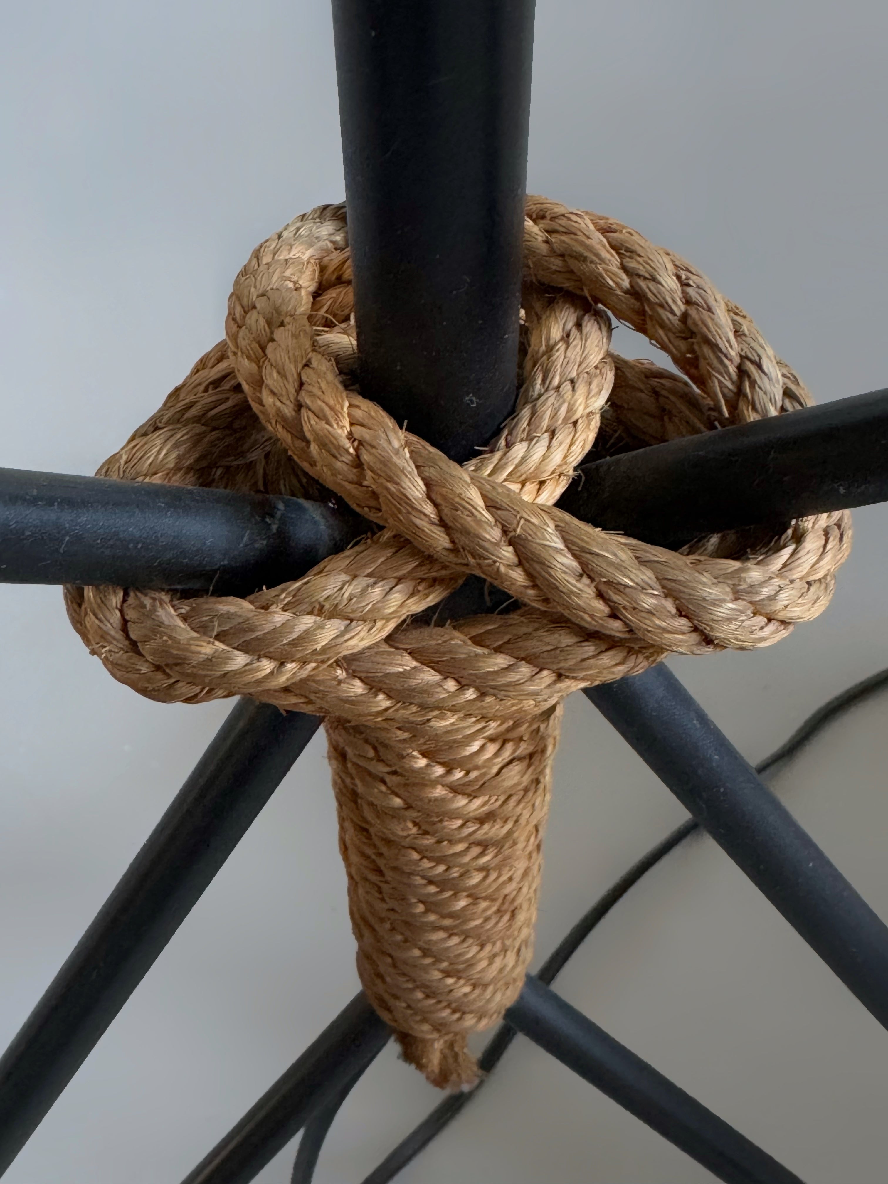 Tripod floor lamp with glass table and rope, France 1950's