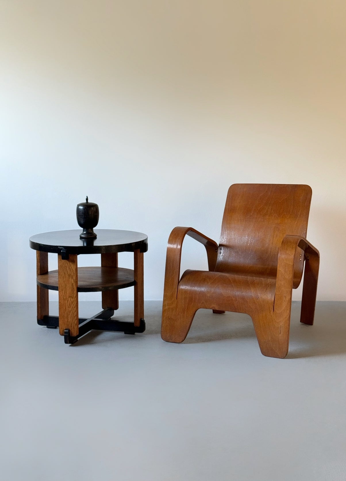 Oak Art Deco Modernist Side Table by Jan Brunott, Netherlands 1920s