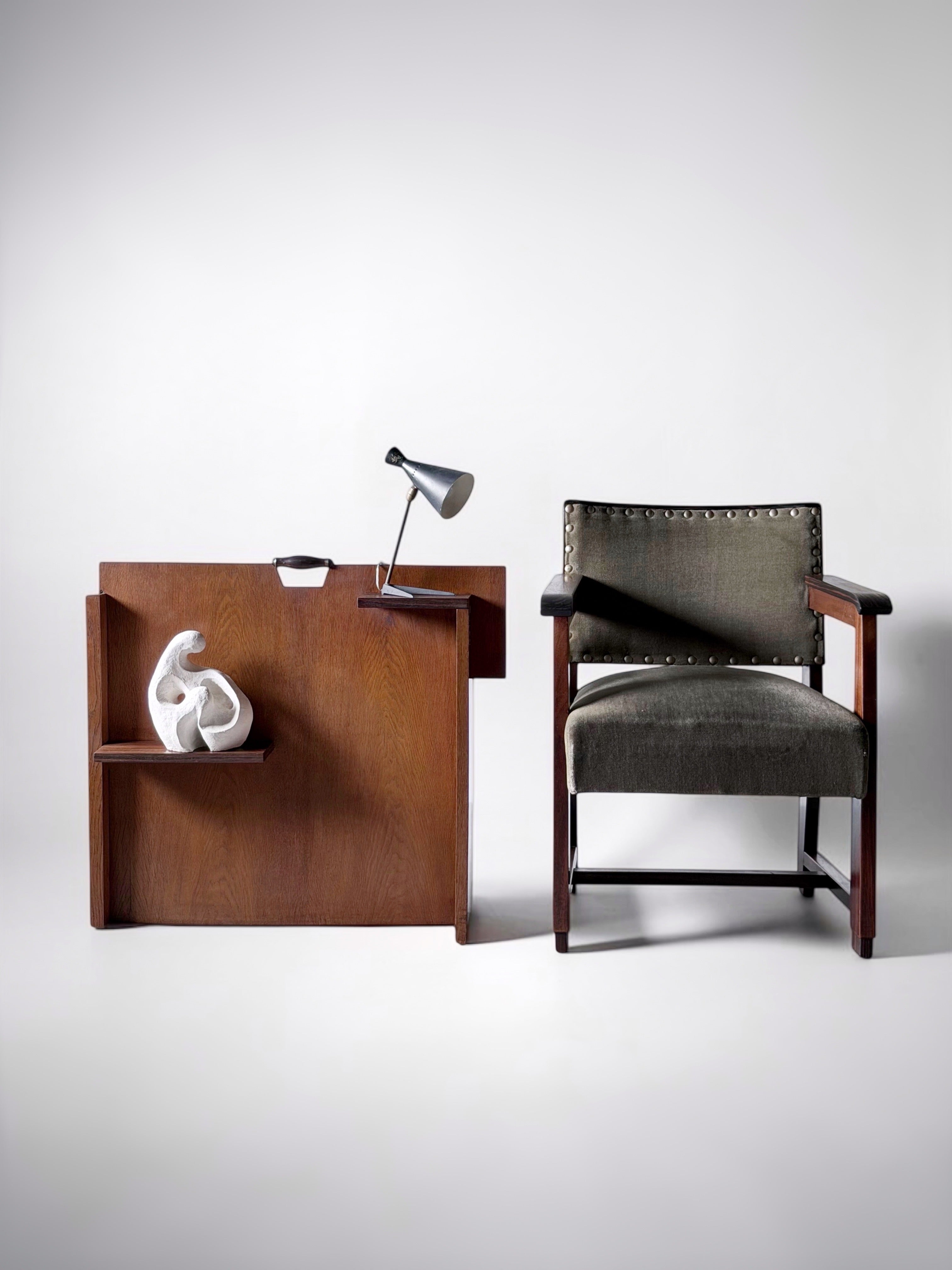 Art Deco Modernist Magazine Rack in Oak by Frits Spanjaard for L.O.V. Oosterbeek, 1920s