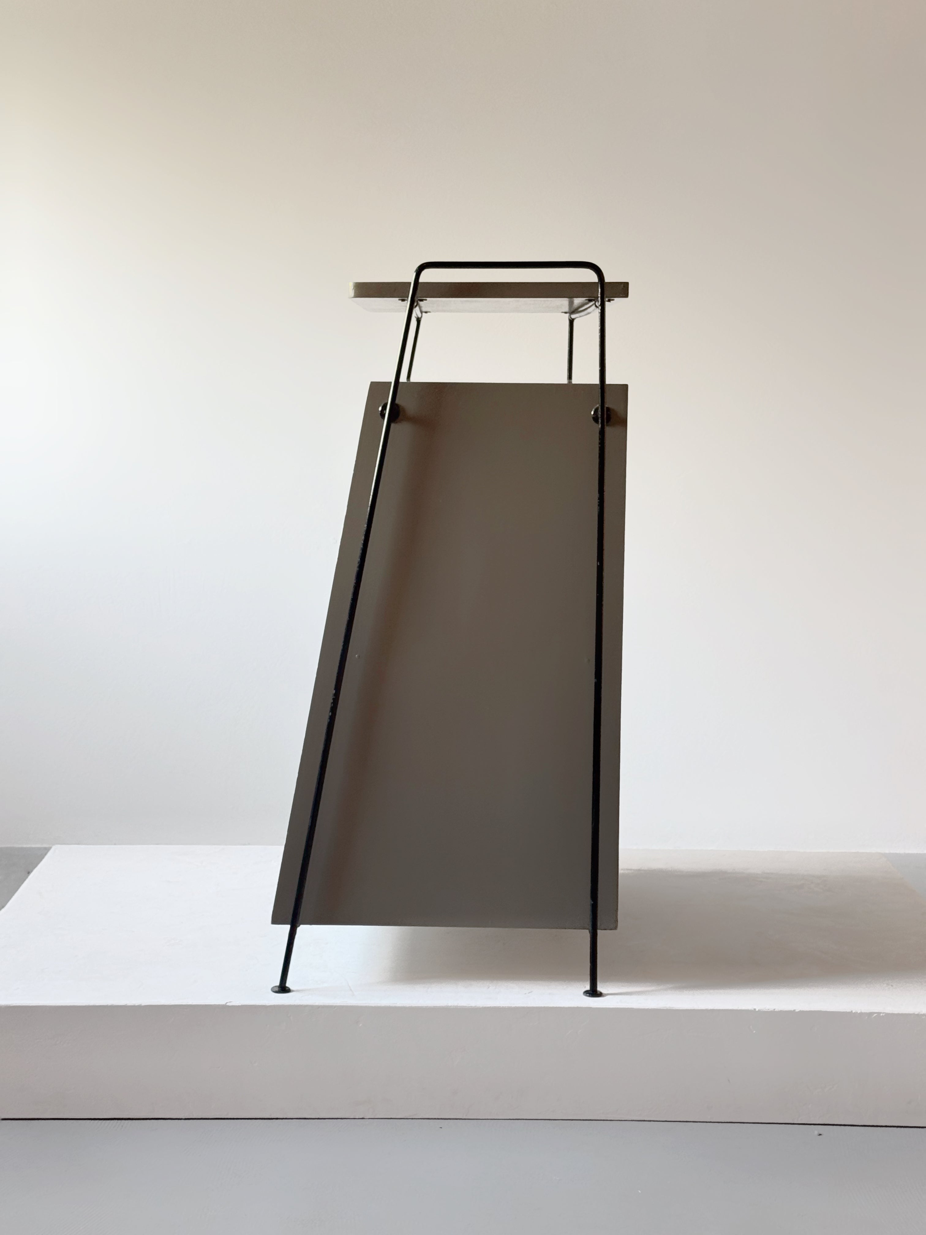 Mid century record storage cabinet with tambour door