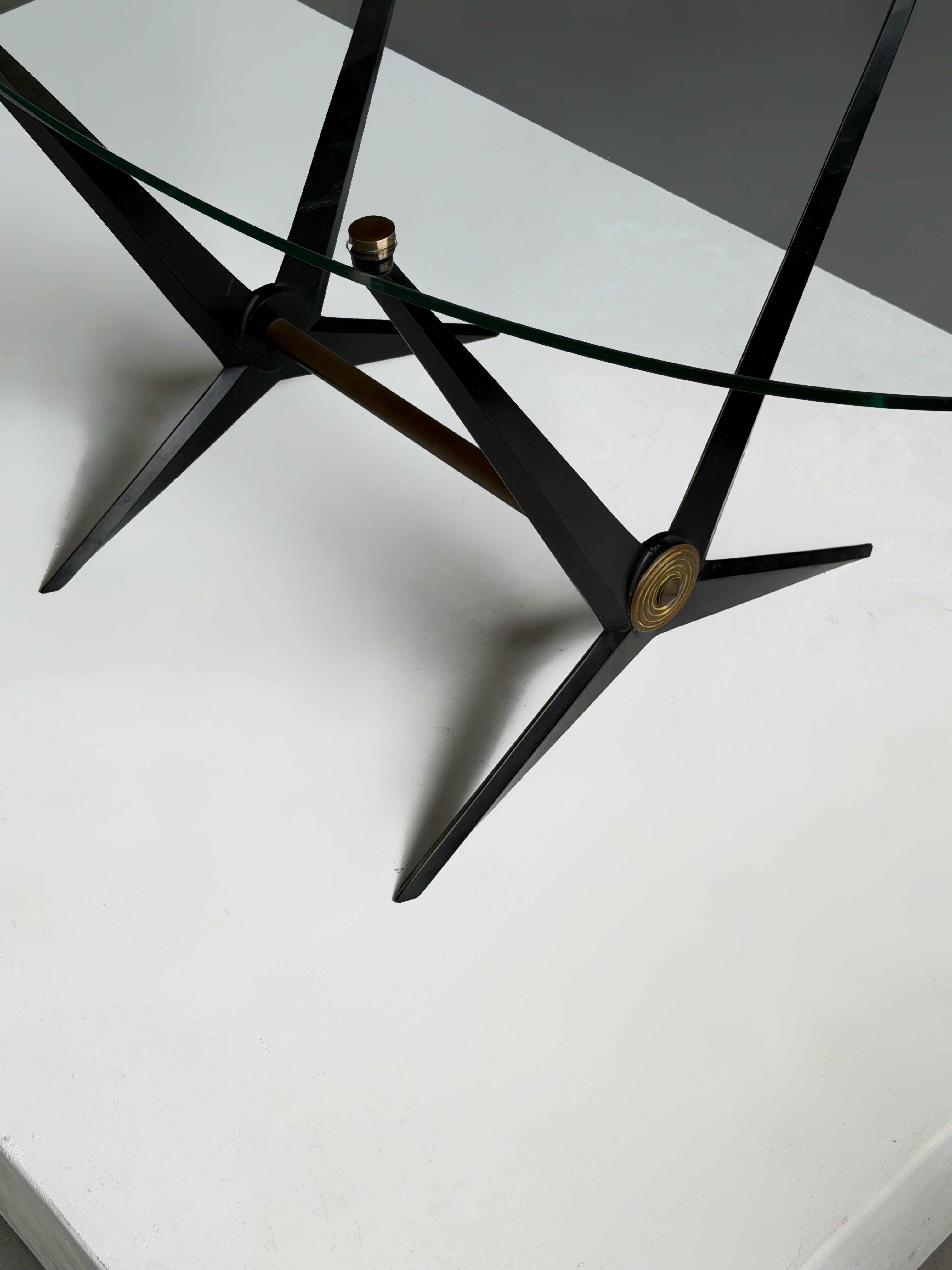 Oval coffee table by Angelo Ostuni in metal and glass, Italy 1950