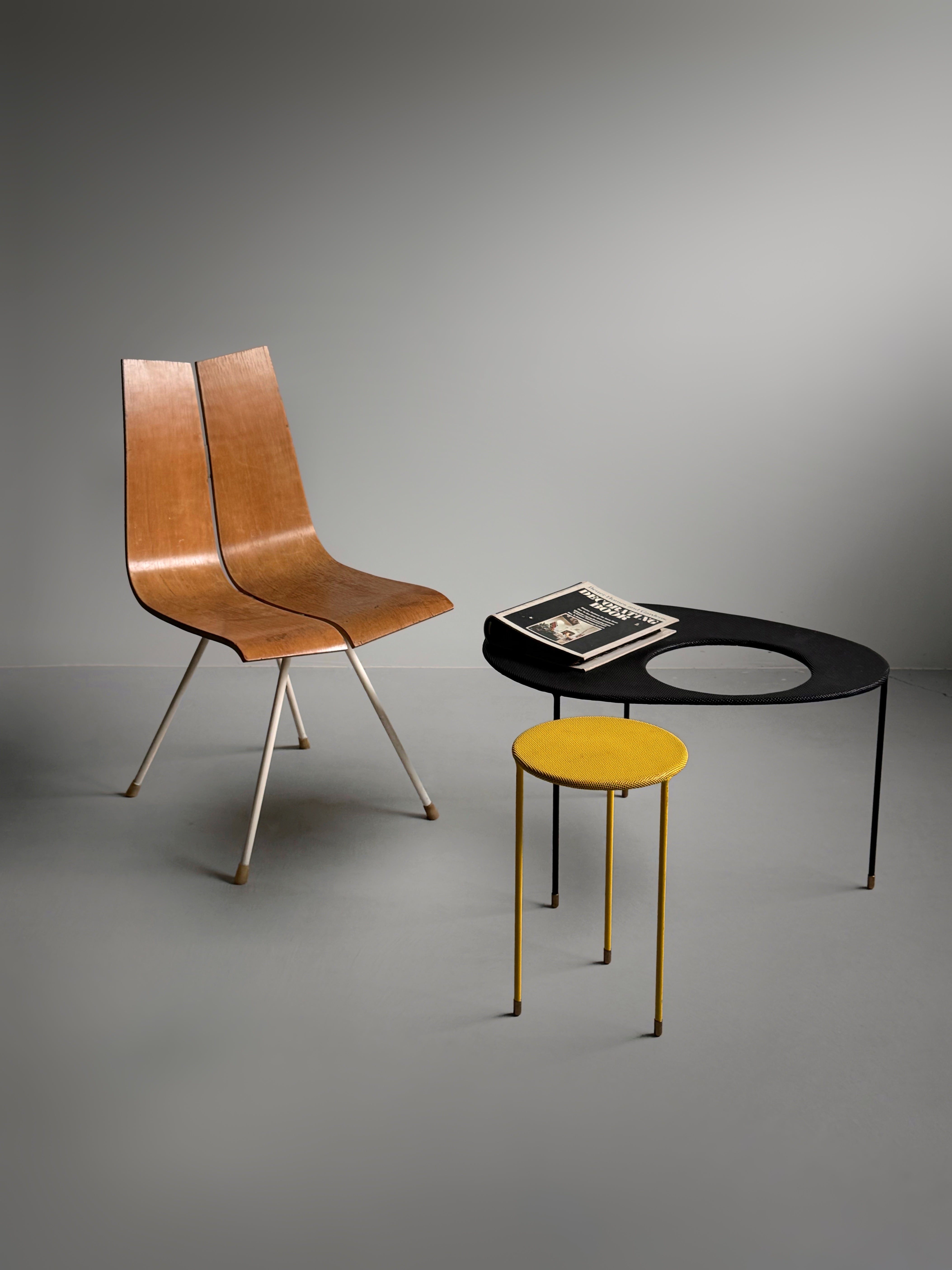 Kangaroo side tables by Mathieu Mategot set of two in black & yellow, for Gubi, 1954